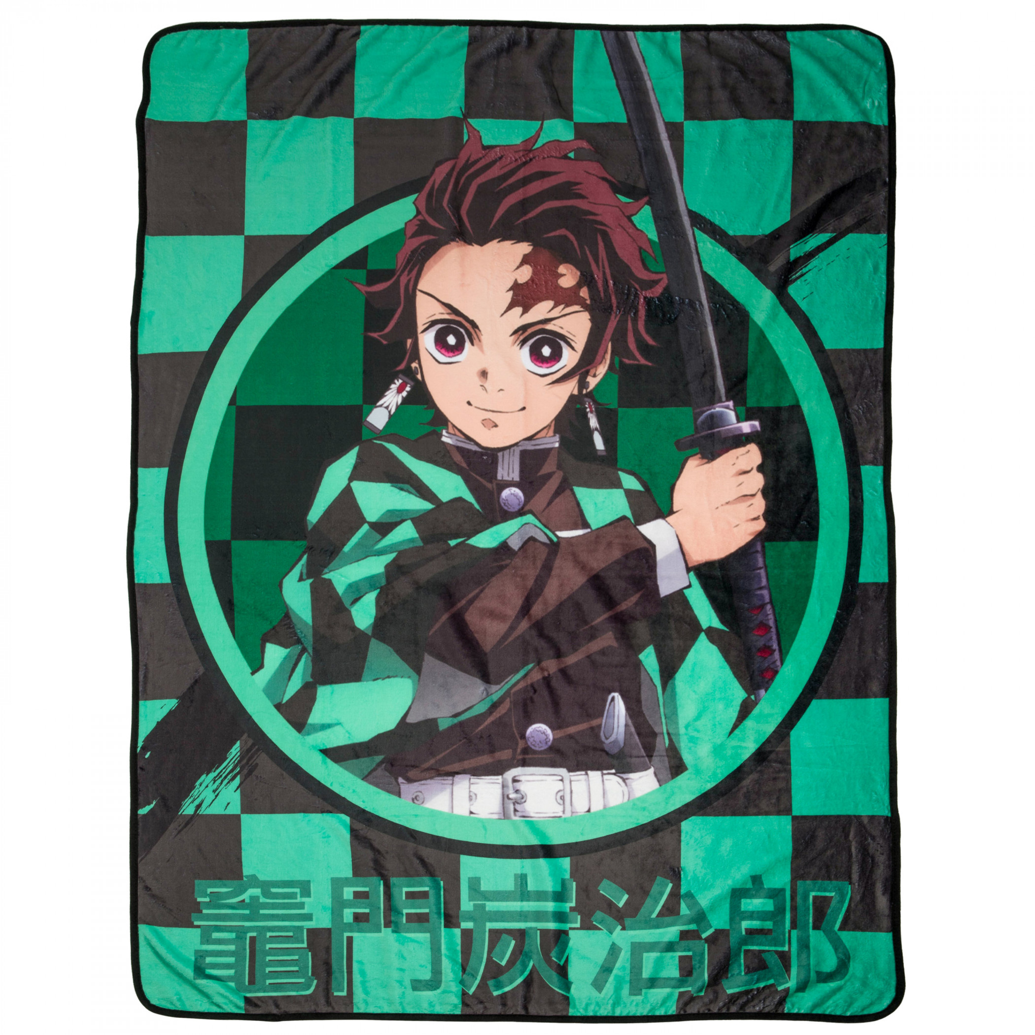 Demon Slayer Tanjiro Kamado Character Art Throw Blanket, Green
