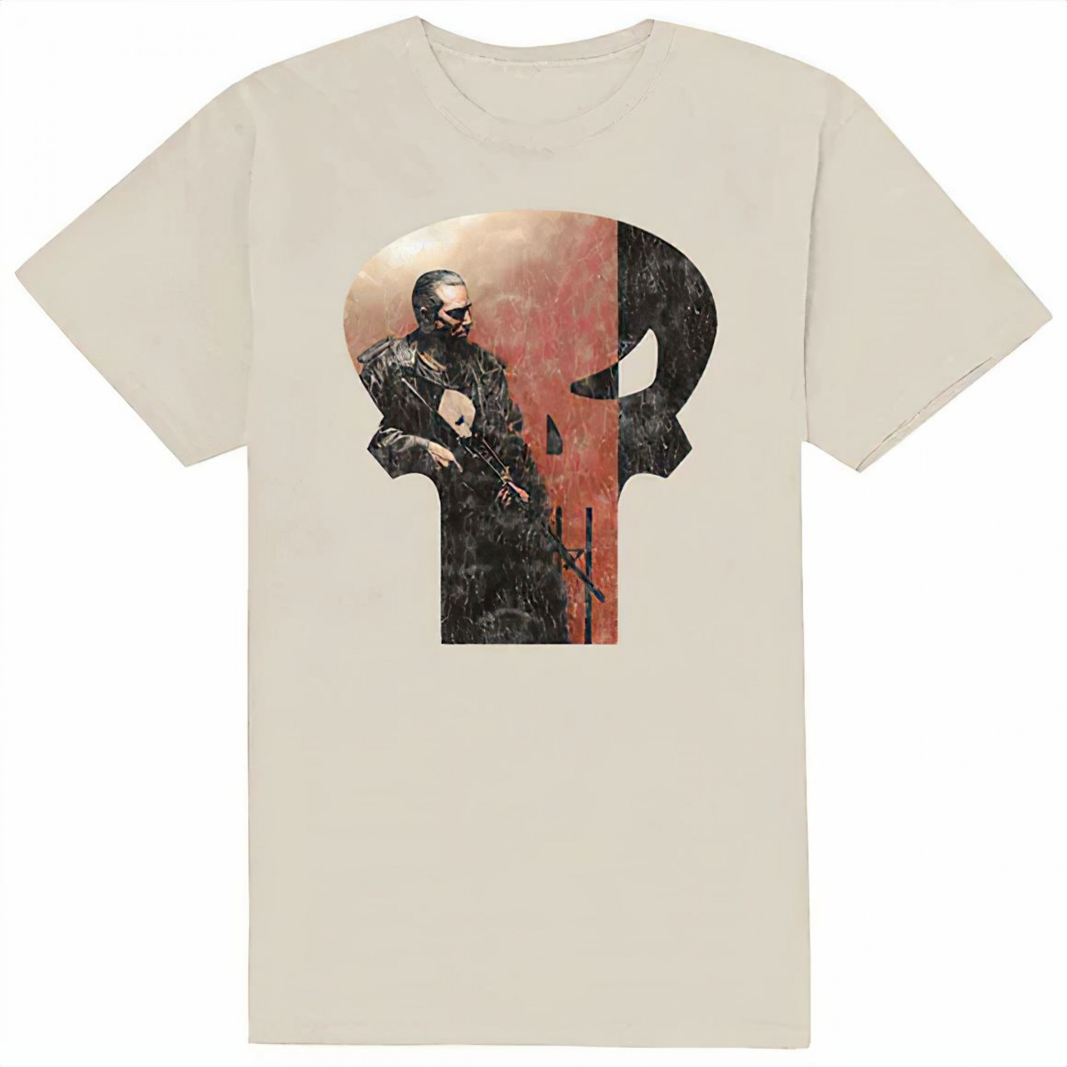 Marvel Punisher Skull Outline T-Shirt, Beige