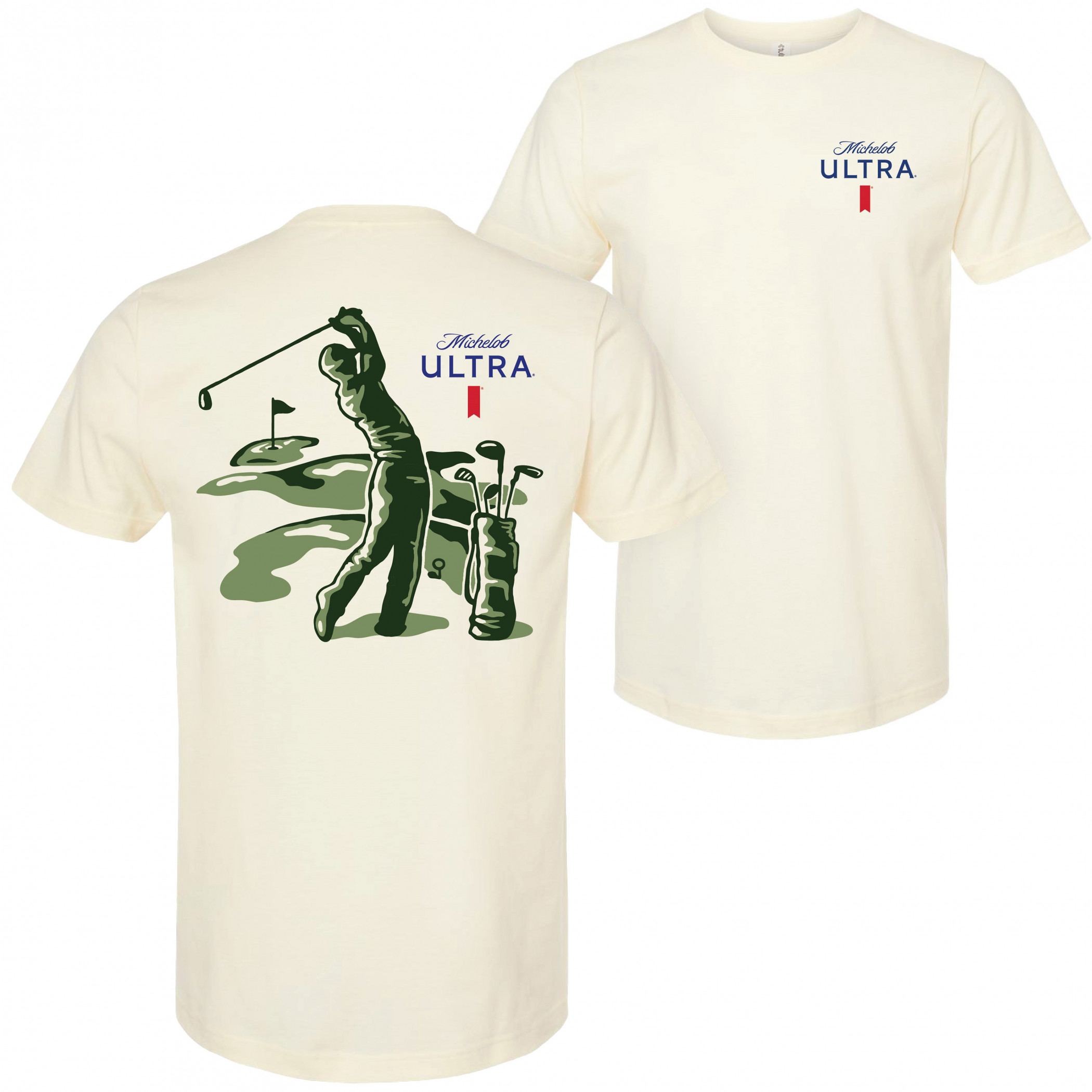 Michelob Ultra Golfing Hole In One Front and Back Print T-Shirt