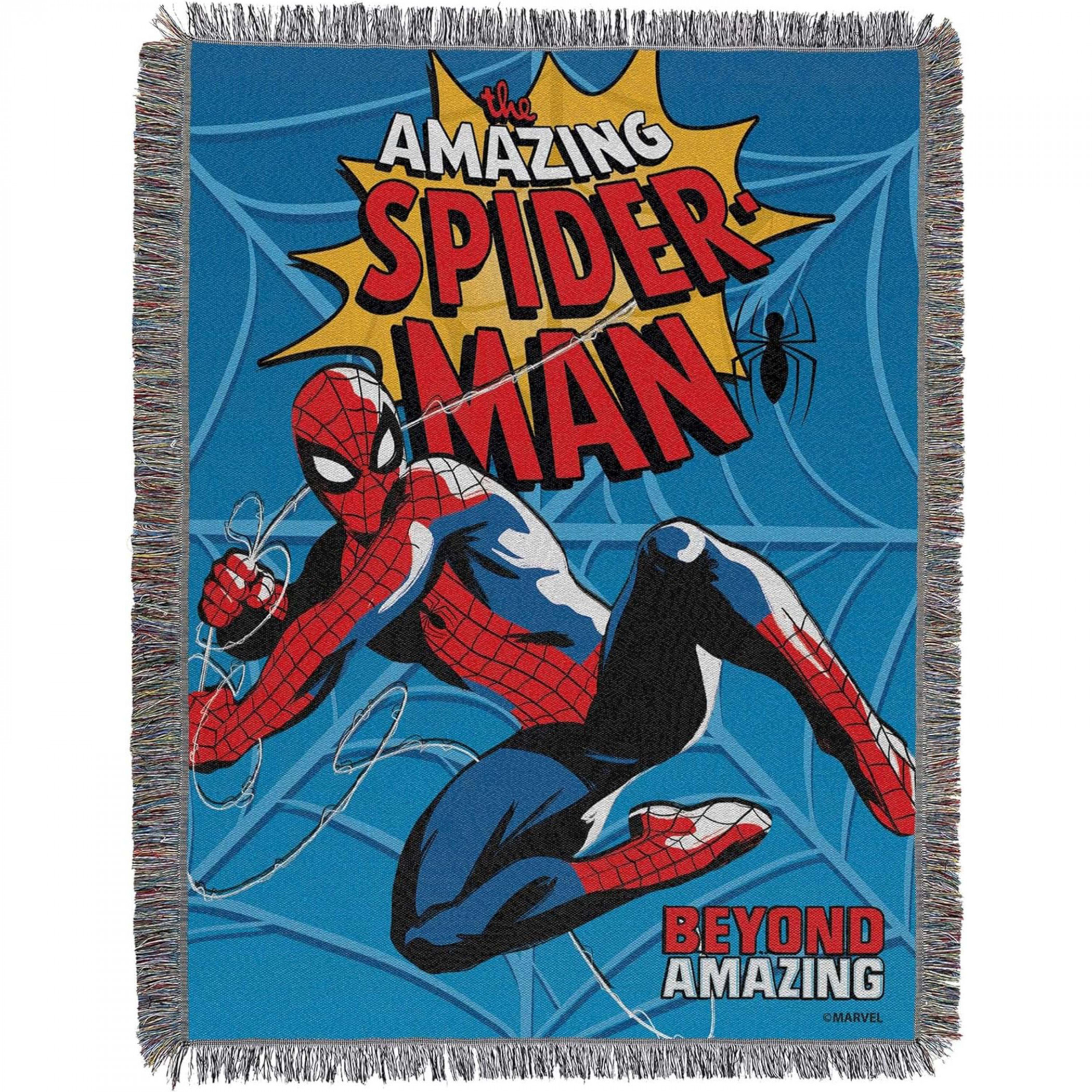 Spider-Man Flying Webs 48' x 60' Woven Tapestry Throw w/ Tassels, Blue