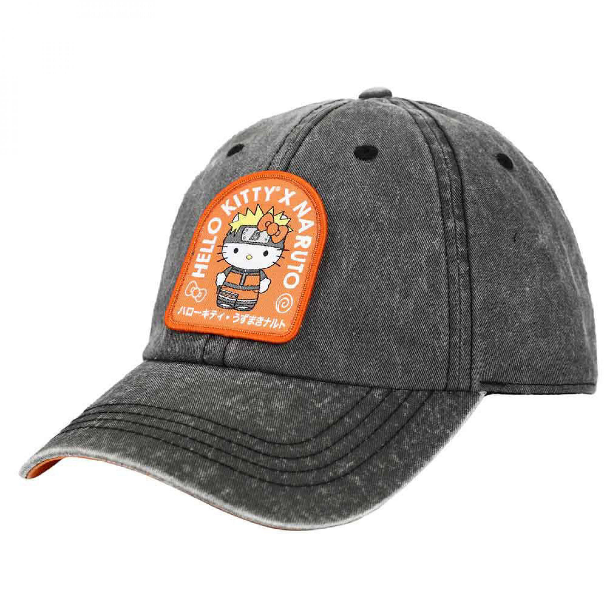 Hello Kitty Sanrio X Naruto Embroidered Patch Strapback Hat, Grey