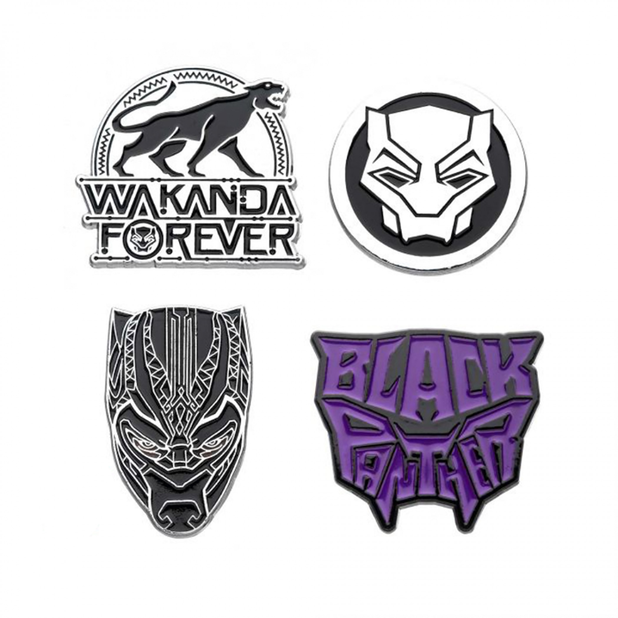 Marvel Comics Black Panther Wakanda Forever 4 Enamel Pin Set, Multi-Color