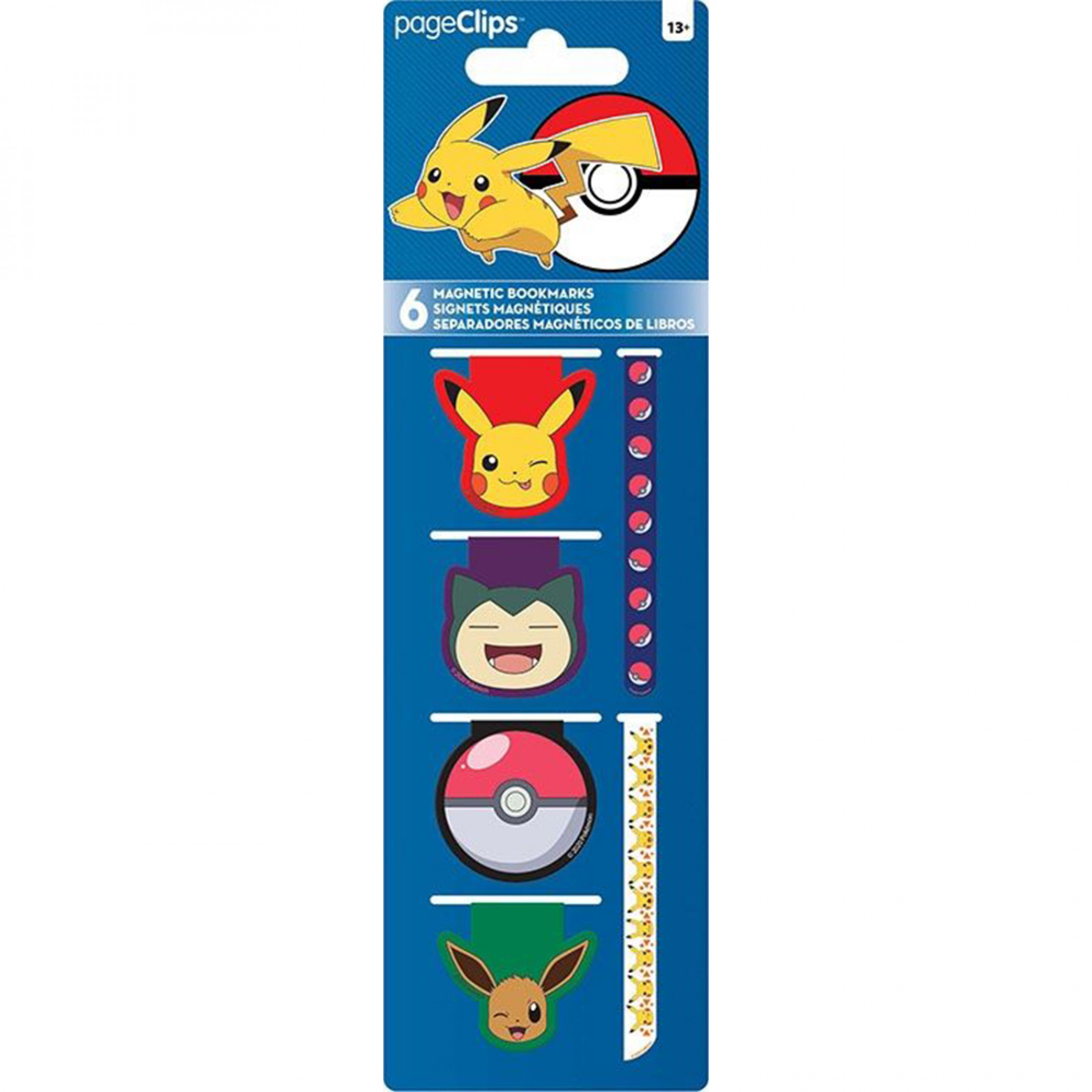 Pokemon Eevee  Pikachu  Snorlax  & Pokeball Magnetic Page Clips 6-Pack, Multi-Color