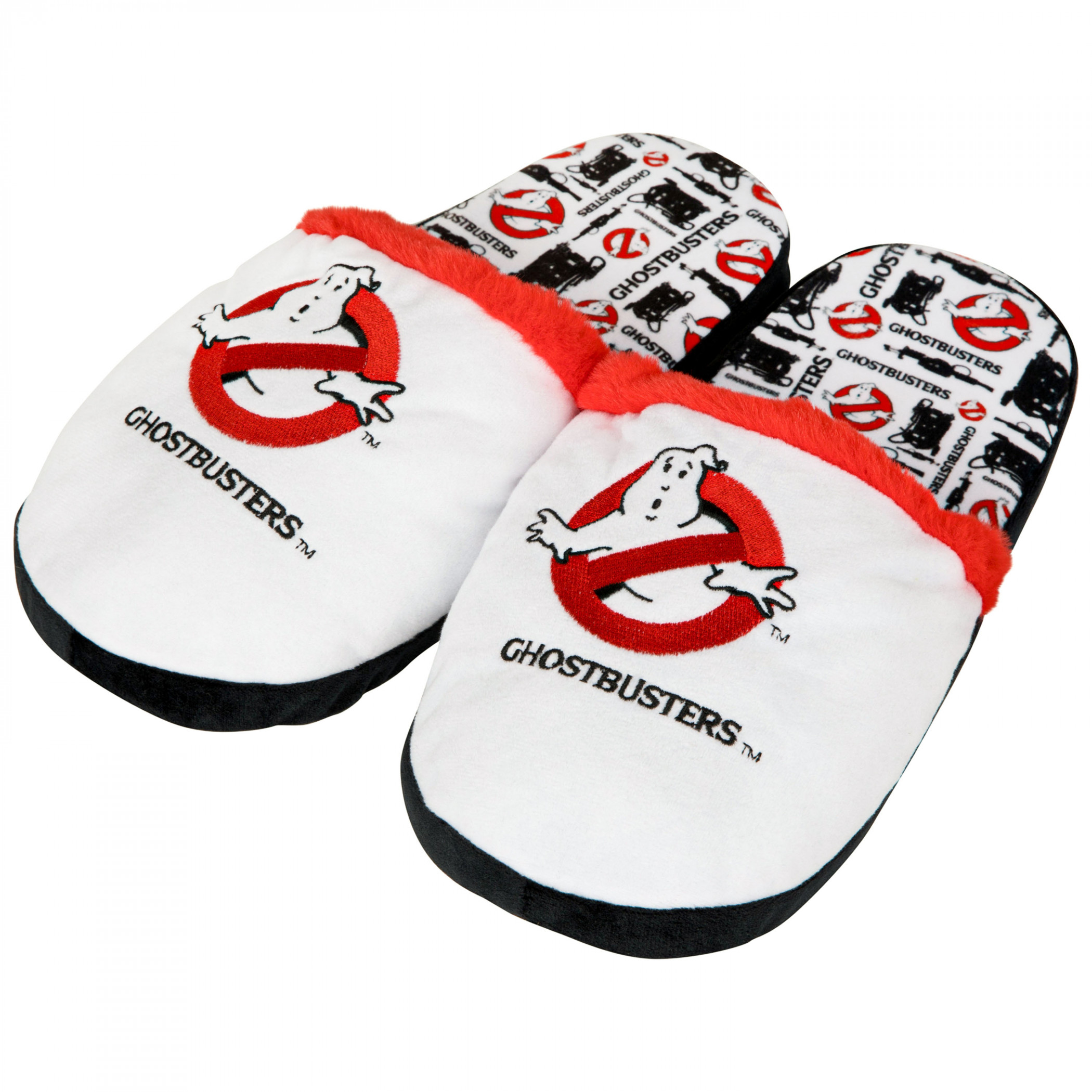 Ghostbusters Logo Fuzzy Slippers, White