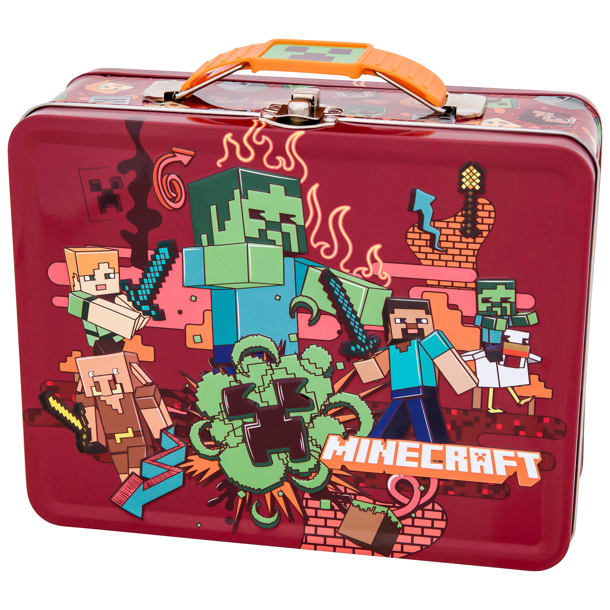 Minecraft Mobs on Fire Tin Lunchbox, Red