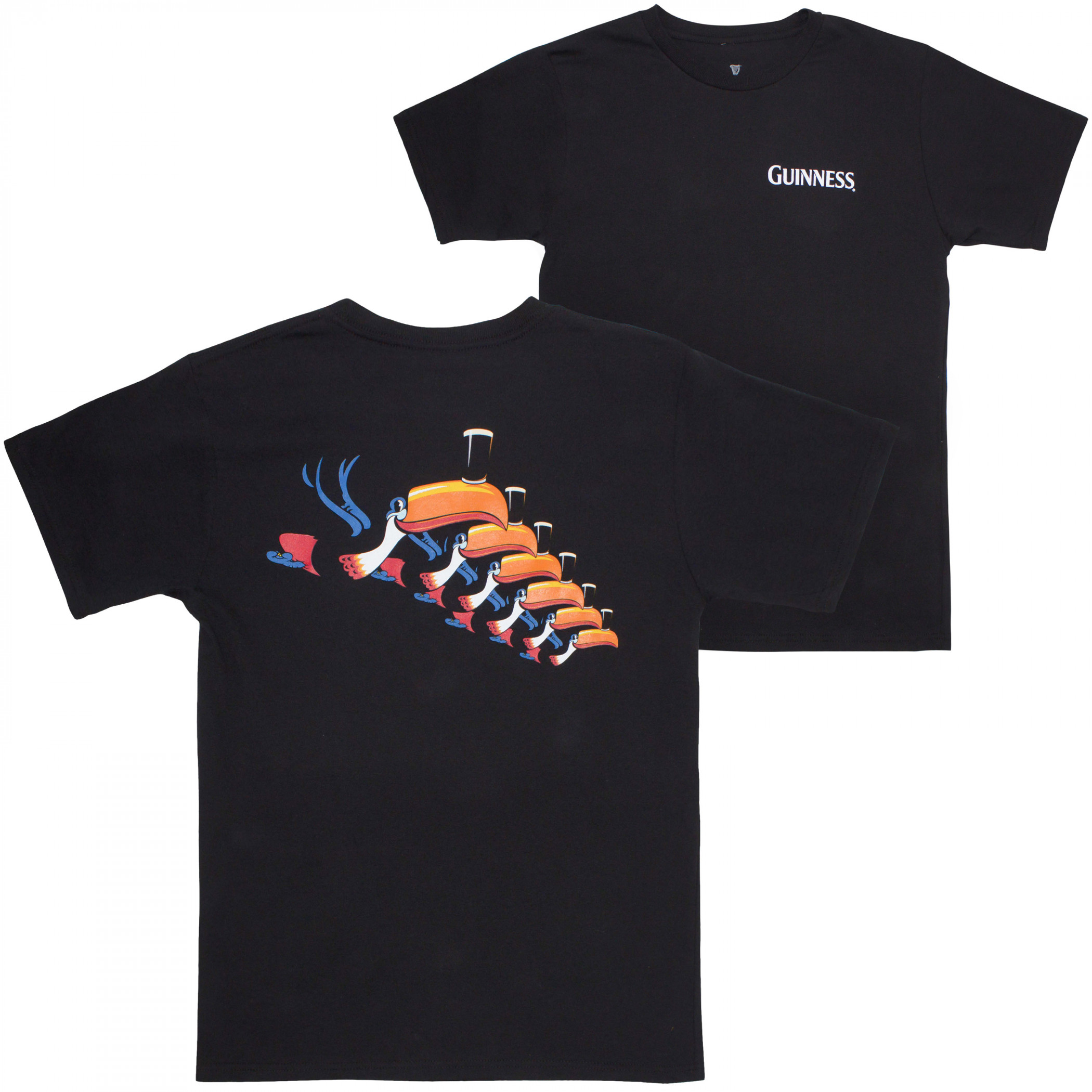 Guinness Toucan Flock Flight Front and Back Print T-Shirt Black