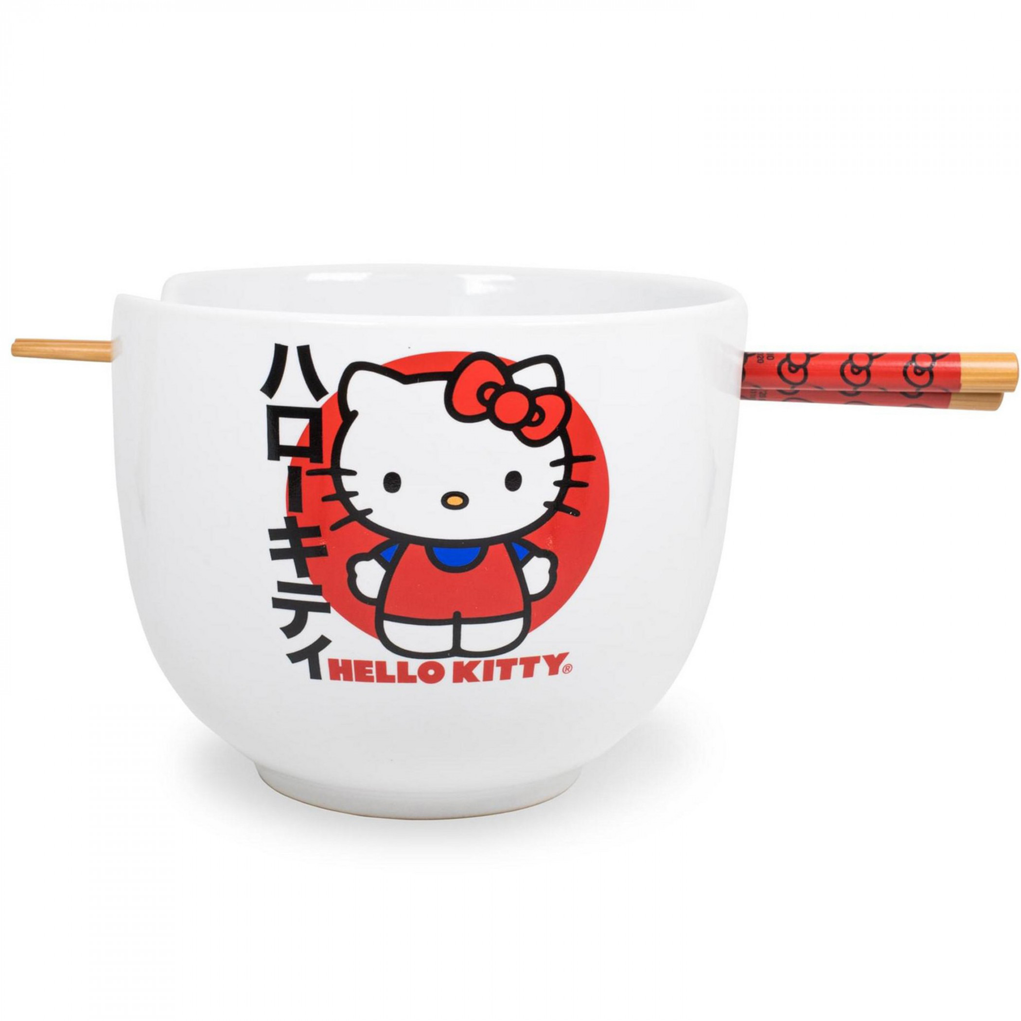 Hello Kitty Japanese Logo Ramen Bowl with Chopsticks, White