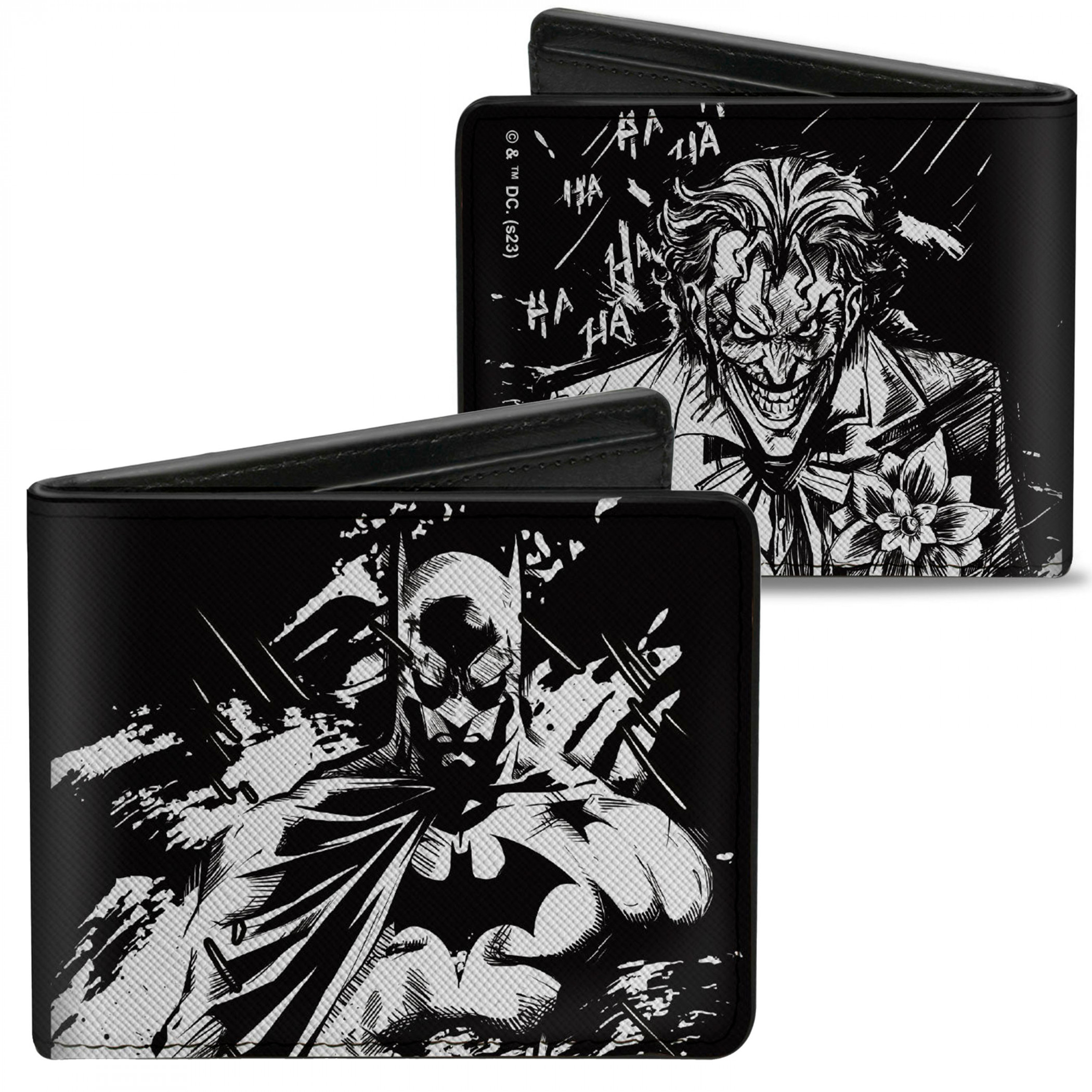 Batman and The Joker Black and White Sketch Bi-Fold Wallet, Black