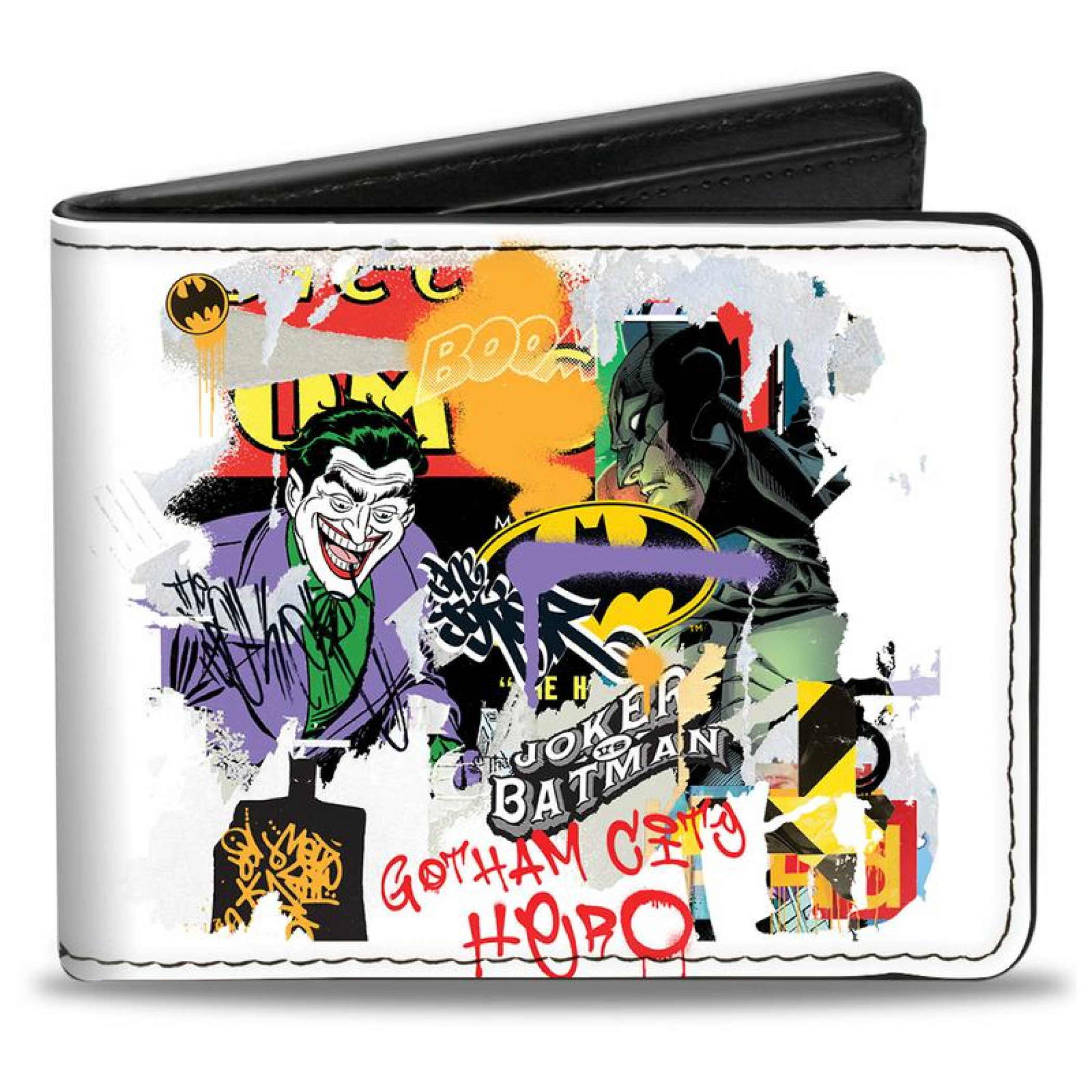 DC Comics Batman VS Joker Graphitti Collage Bi-Fold Wallet, White