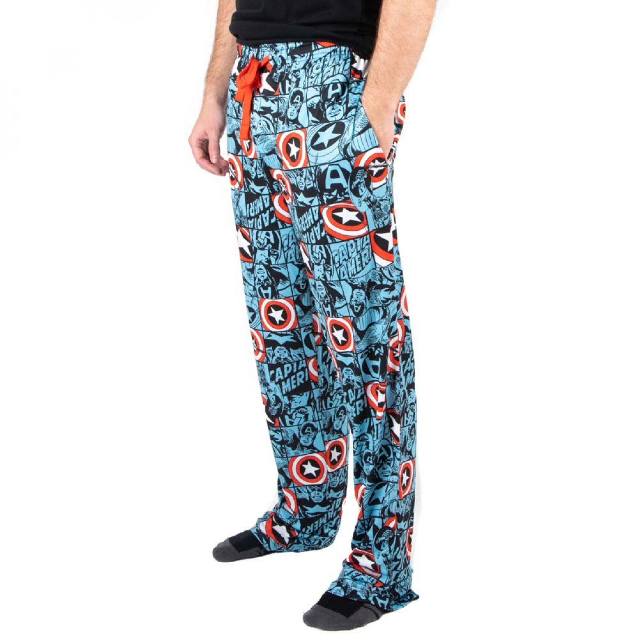 Marvel Captain America AOP Unisex Pajama Sleep Pants, Blue