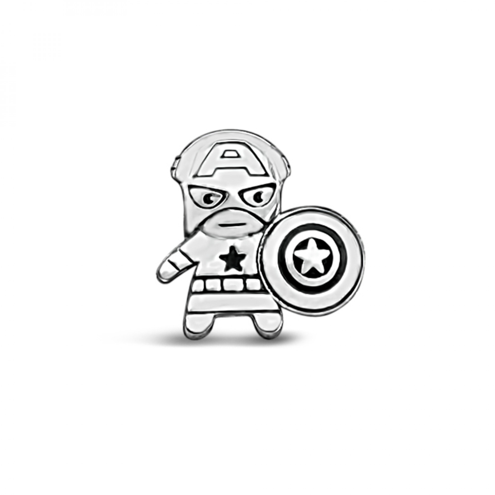 Marvel Avengers Chibi Captain America Character Pendant Bead, Silver