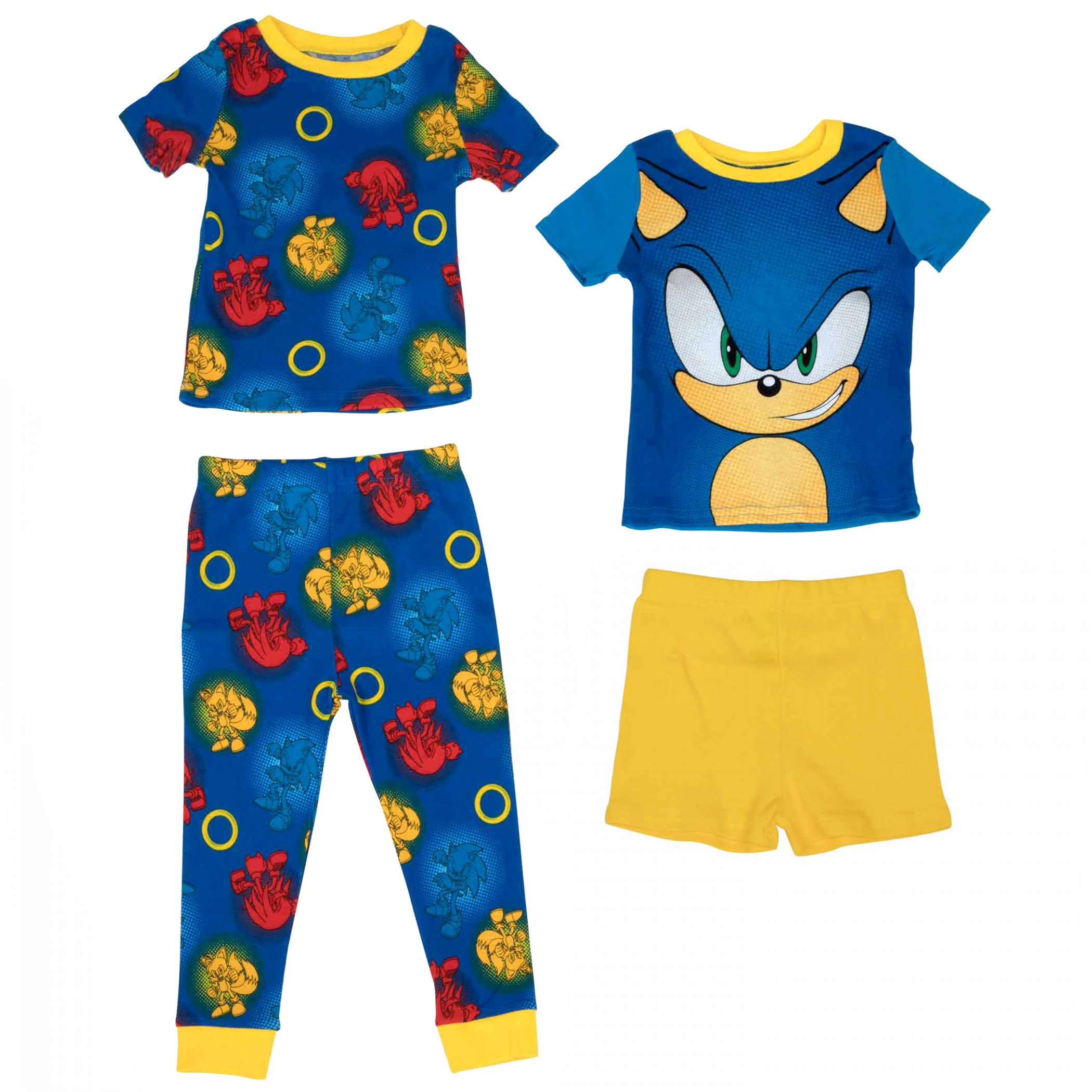 Sonic The Hedgehog with Tails and Knuckles 4-Piece Toddler Pajama Set Blue - Picture 2 of 4