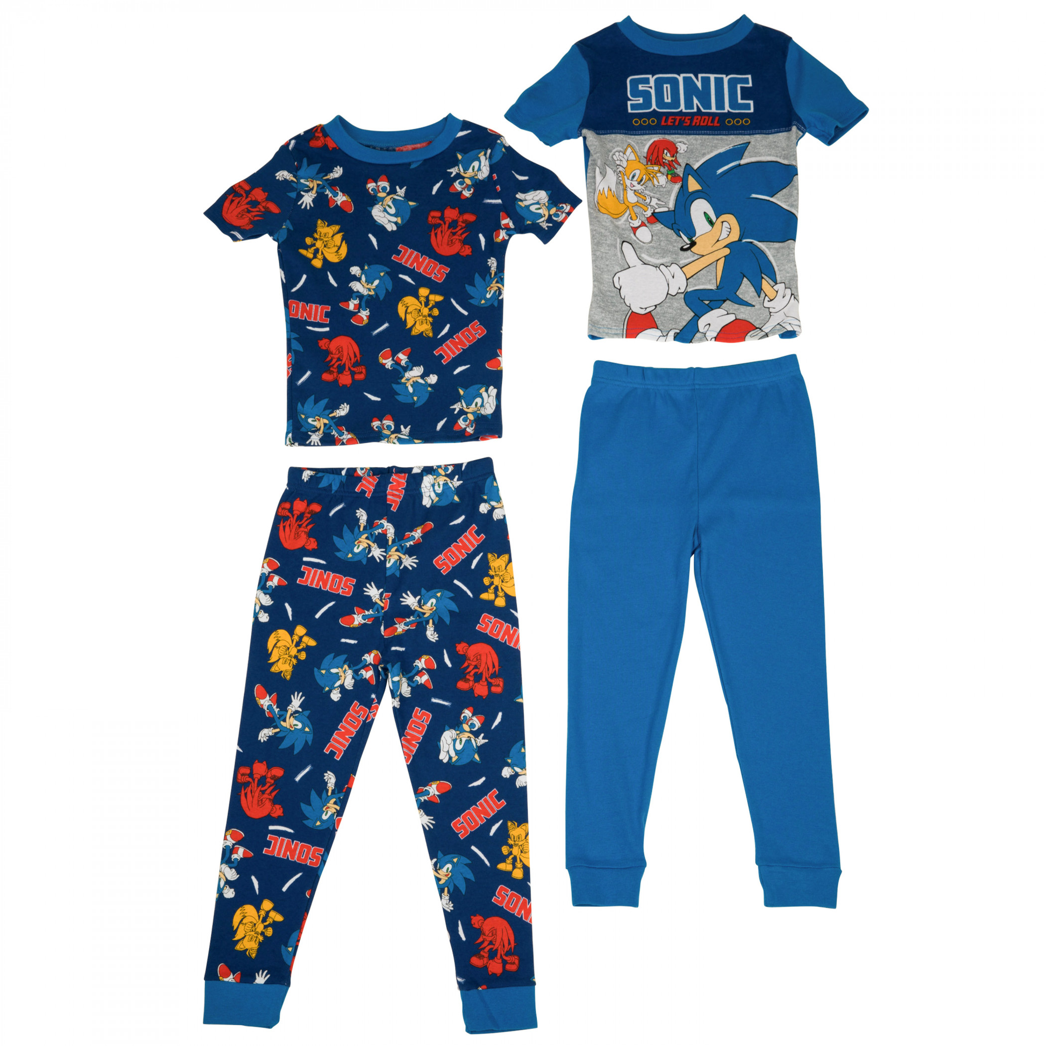 Sonic The Hedgehog Let's Roll 4-Piece Boys Pajama Set, Blue
