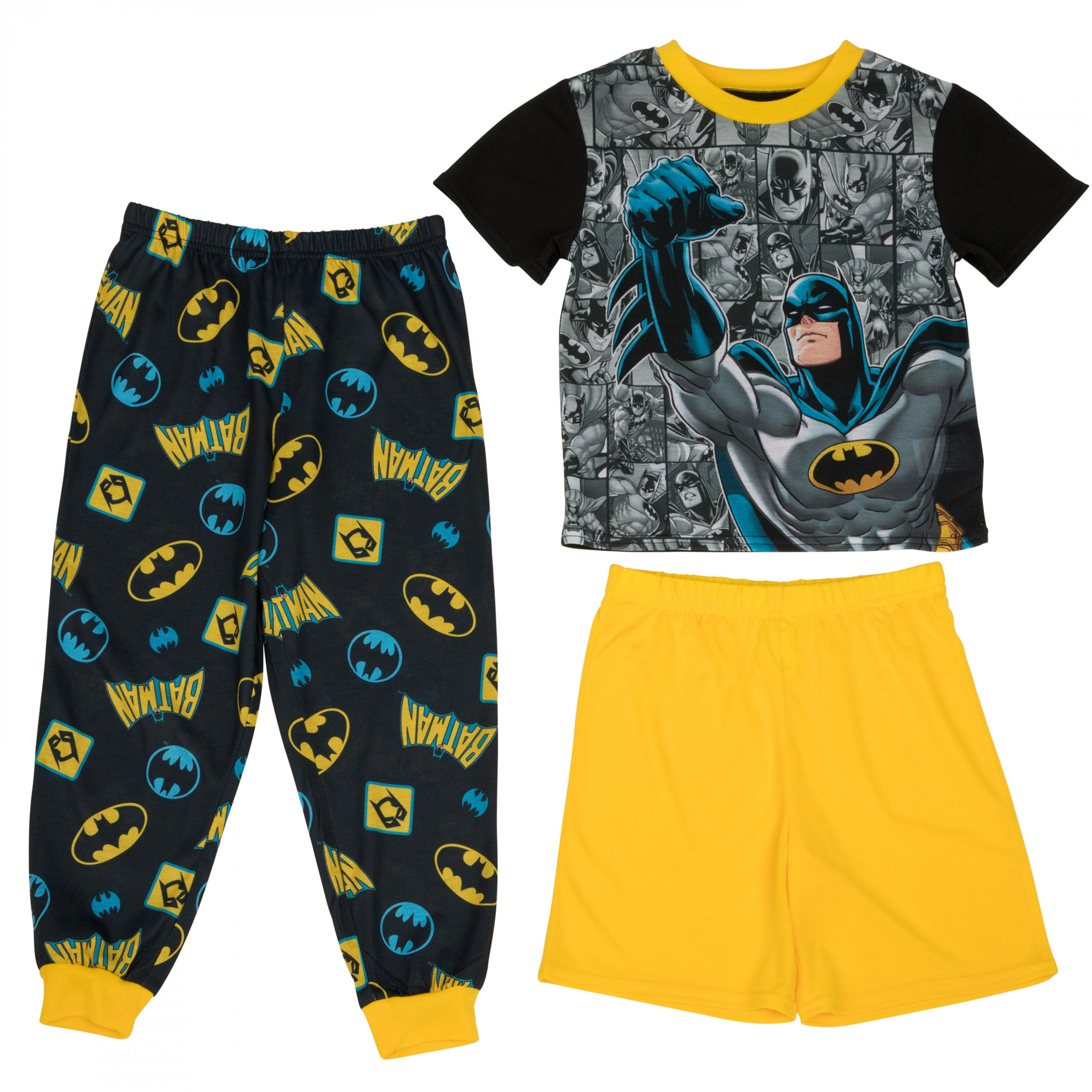 Batman Comic Panels 3-Piece Boys Pajama Set, Multi-Color