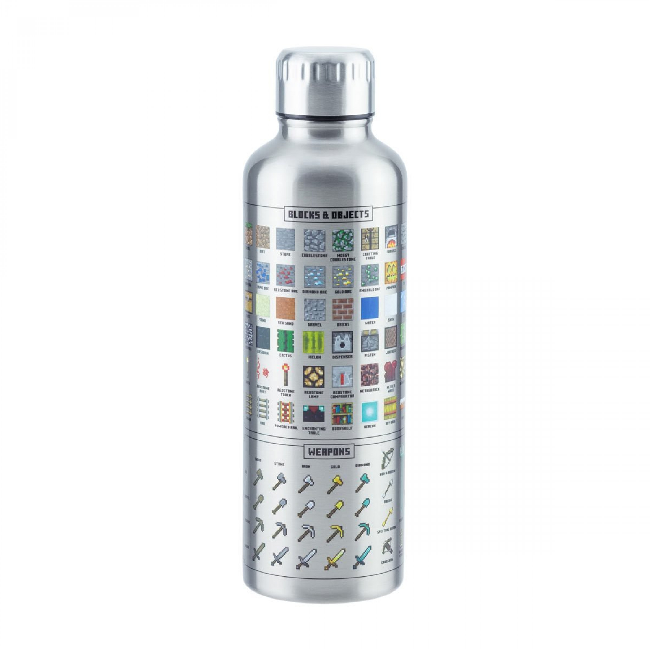 Minecraft Blocks and Items Stainless Steel 17oz Water Bottle, Silver