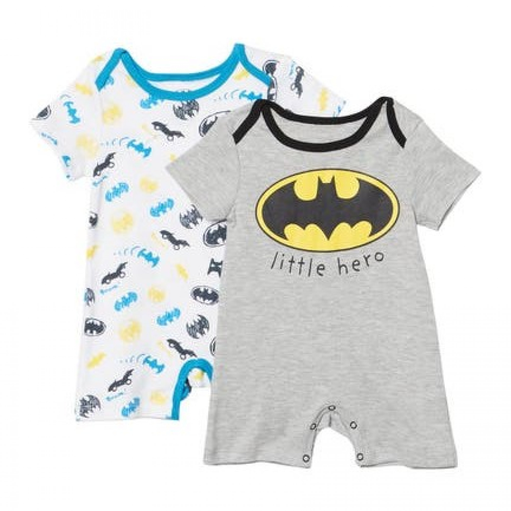 Batman Little Hero and Symbols Infant 2-Pack Romper Bodysuit Set, Multi-Color