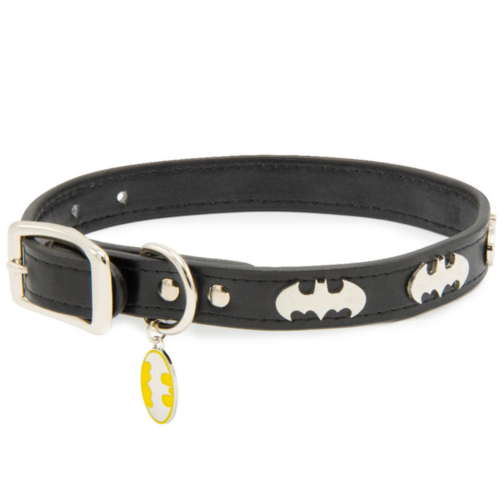 Batman with Bat Symbol  & Metal Charm 0.75' Wide Dog Collar, Multi-Color