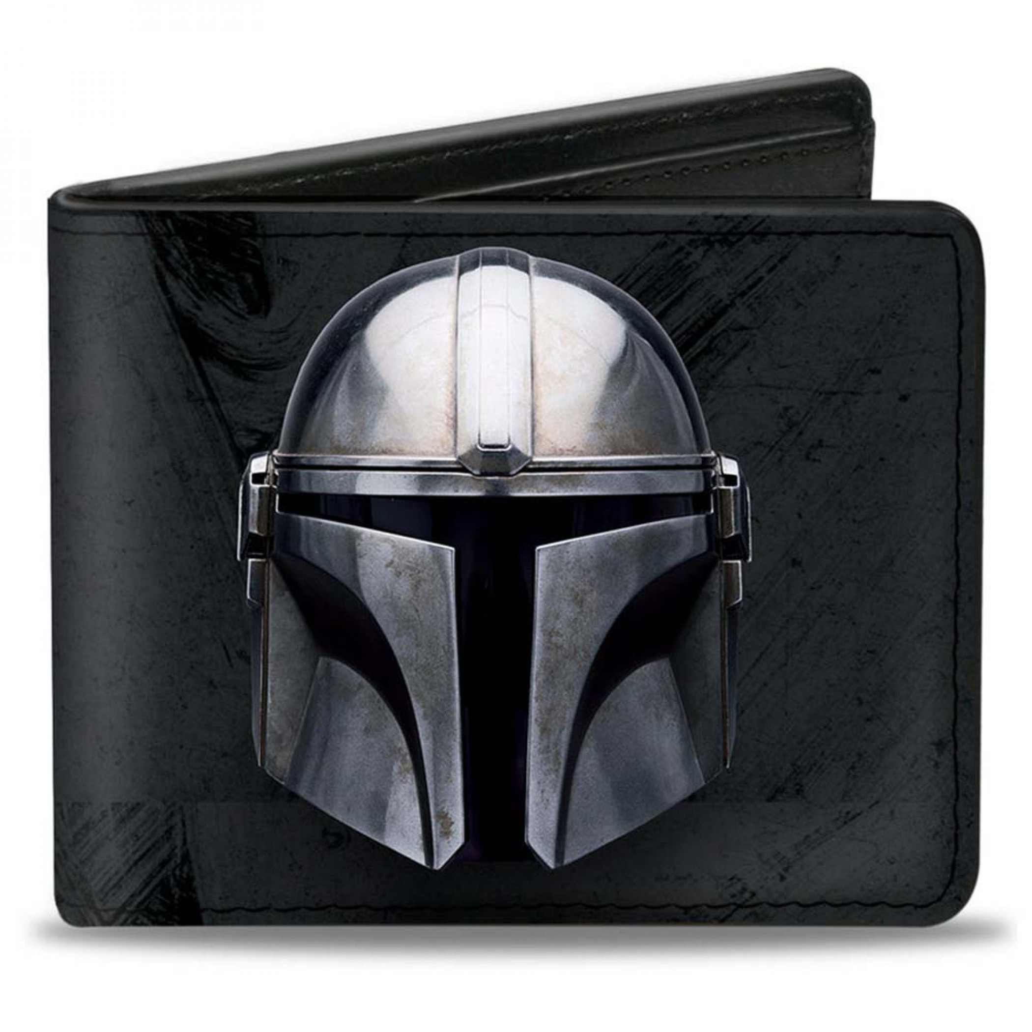 The Mandalorian Bounty Hunter Helmet Vegan Leather Bi-Fold Wallet, Black