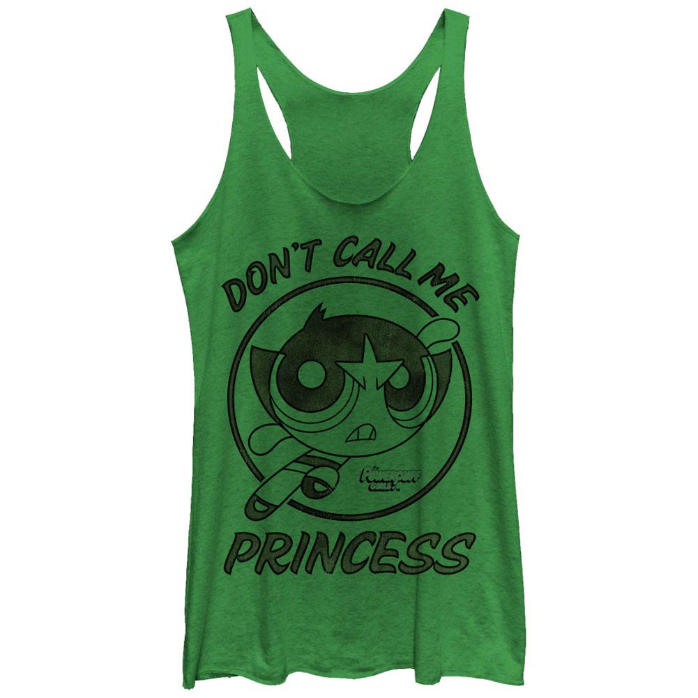 Power Puff Girls Buttercup Don't Call Me Princess Green Juniors Racerback Tank Top