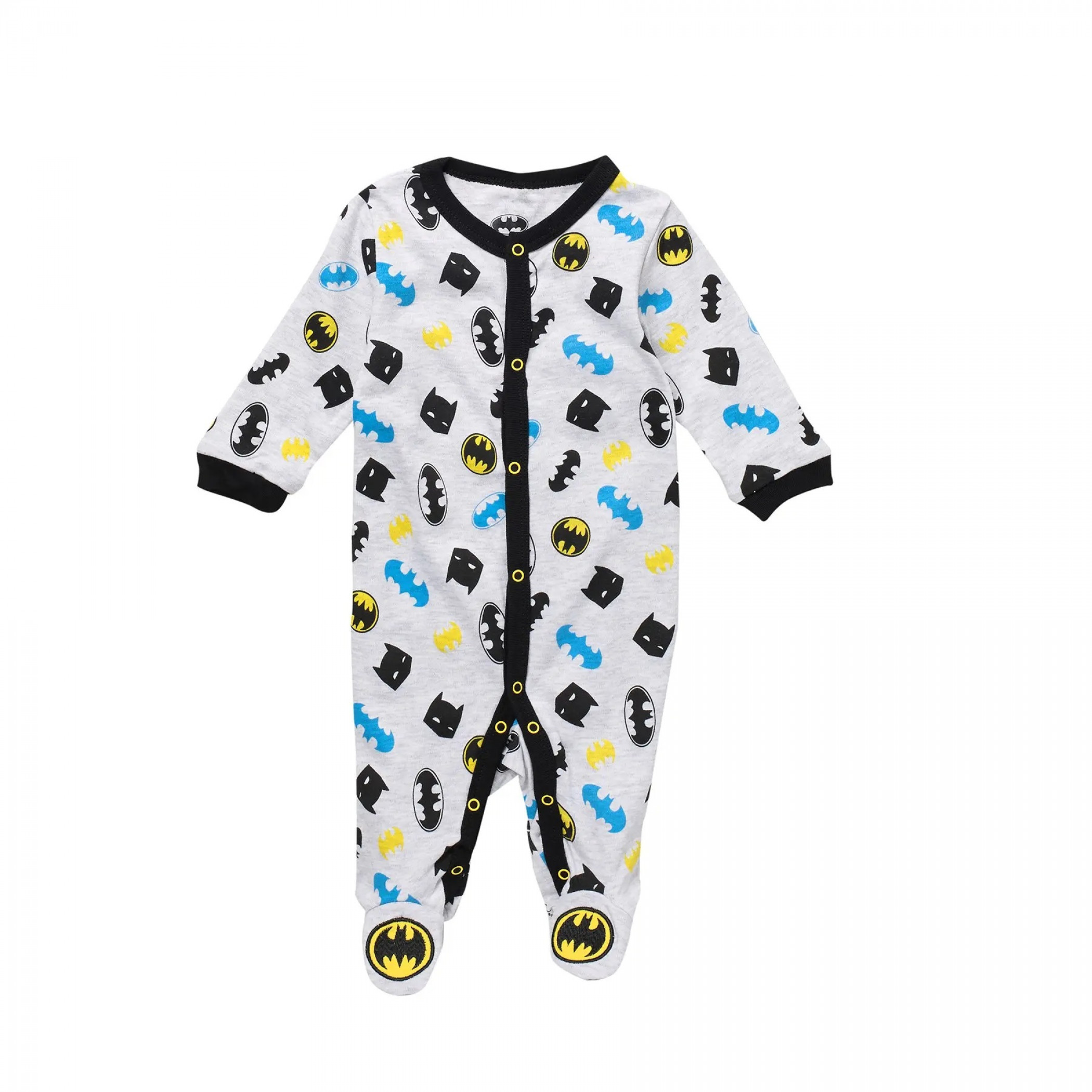 Batman Symbols and Mask All Over Print Infant Snapsuit, Grey
