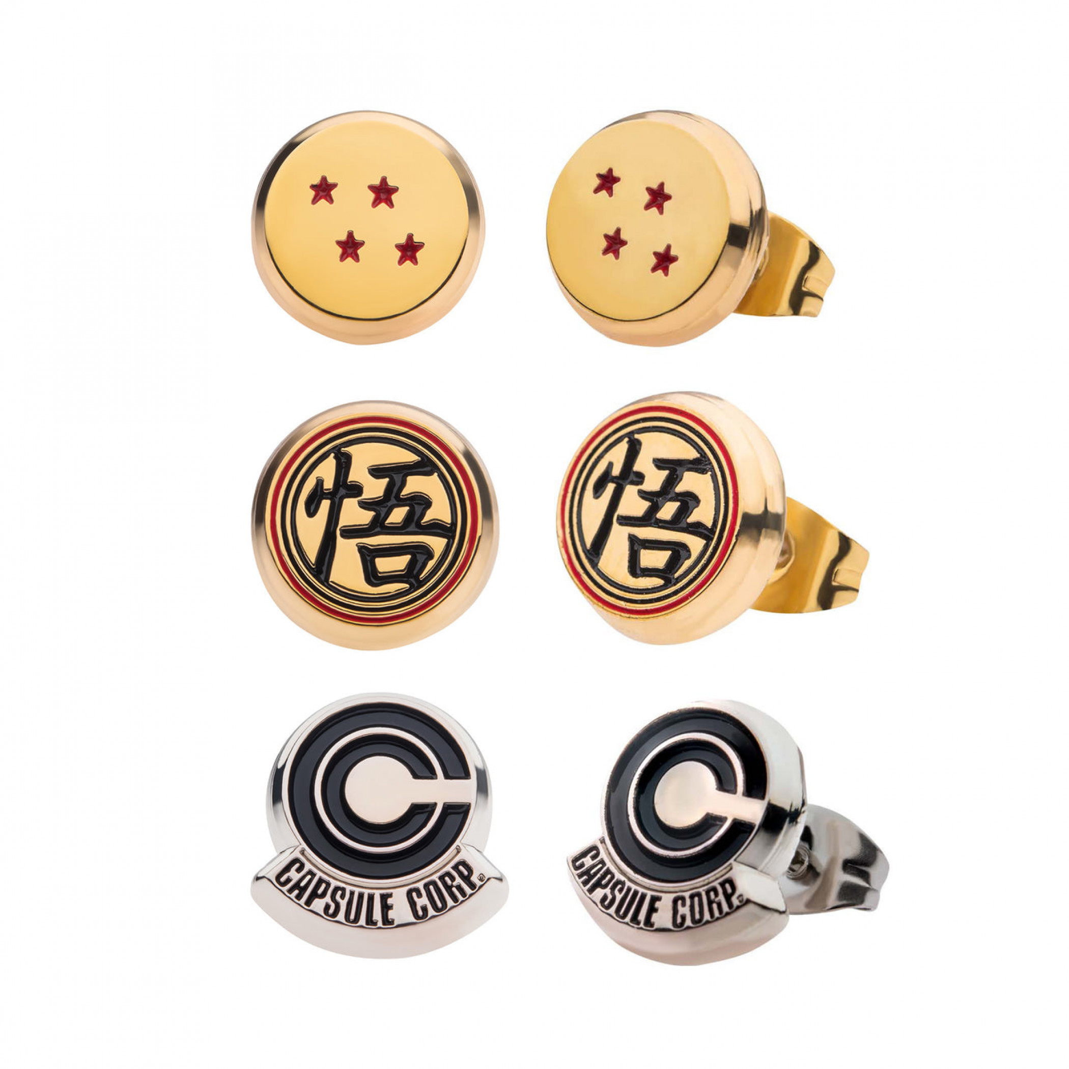 Dragon Ball Z Symbols 3-Pair Stud Earrings Set, Multi-Color