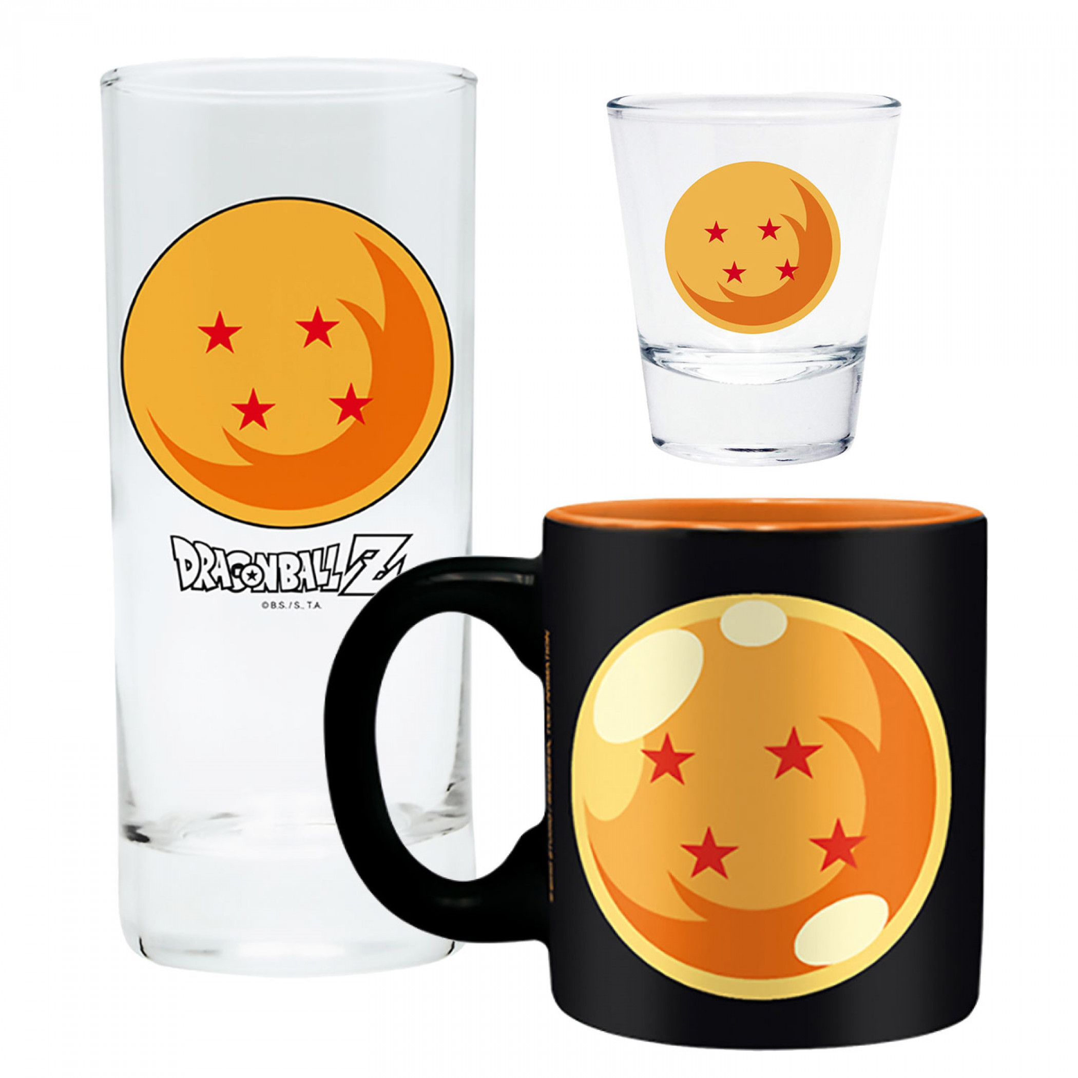 Dragon Ball Z Drink Set - Shot Glass  Drinking Glass & Coffee Mug, Orange