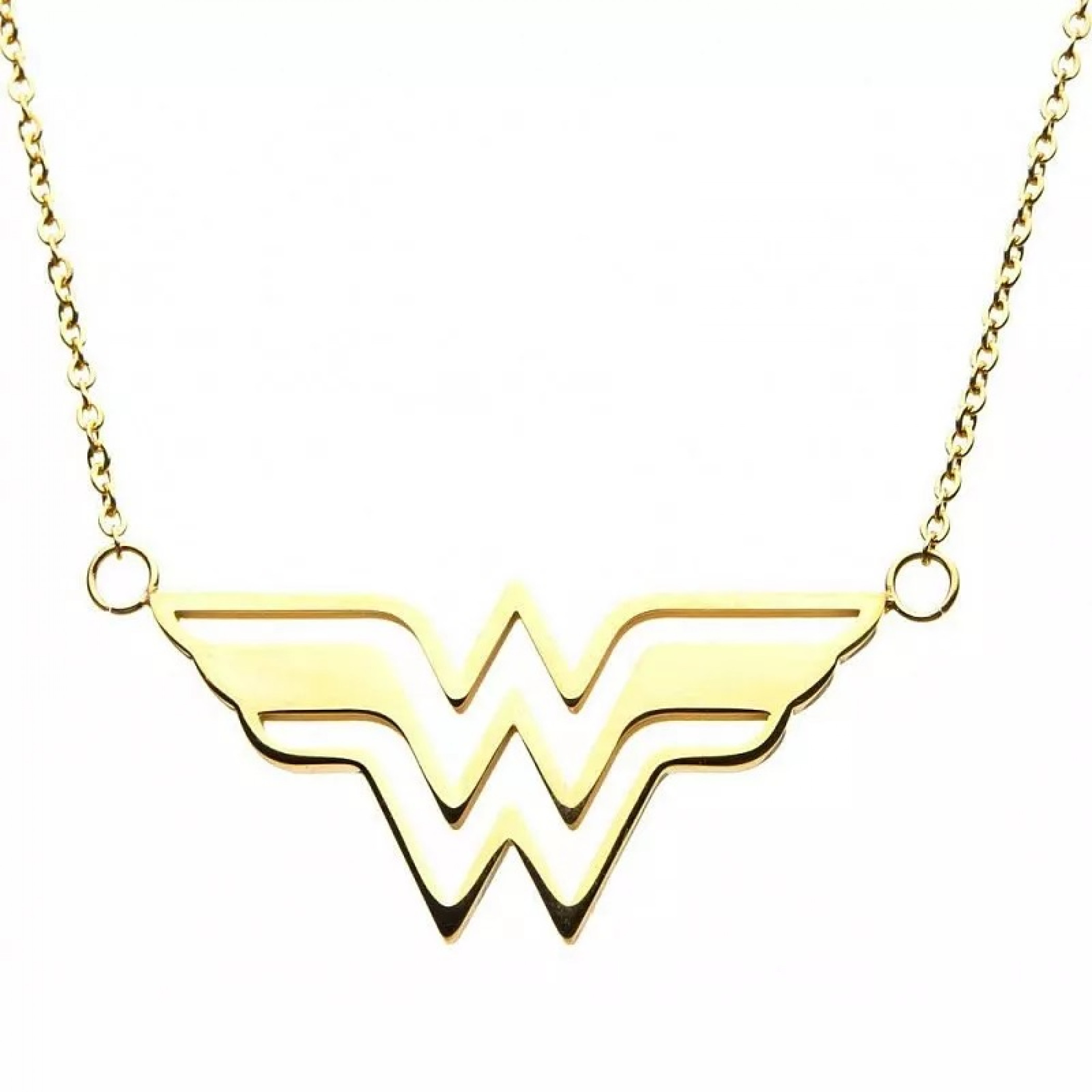 DC Comics Wonder Woman Symbol Gold Colored Stainless Steel Necklace, Gold