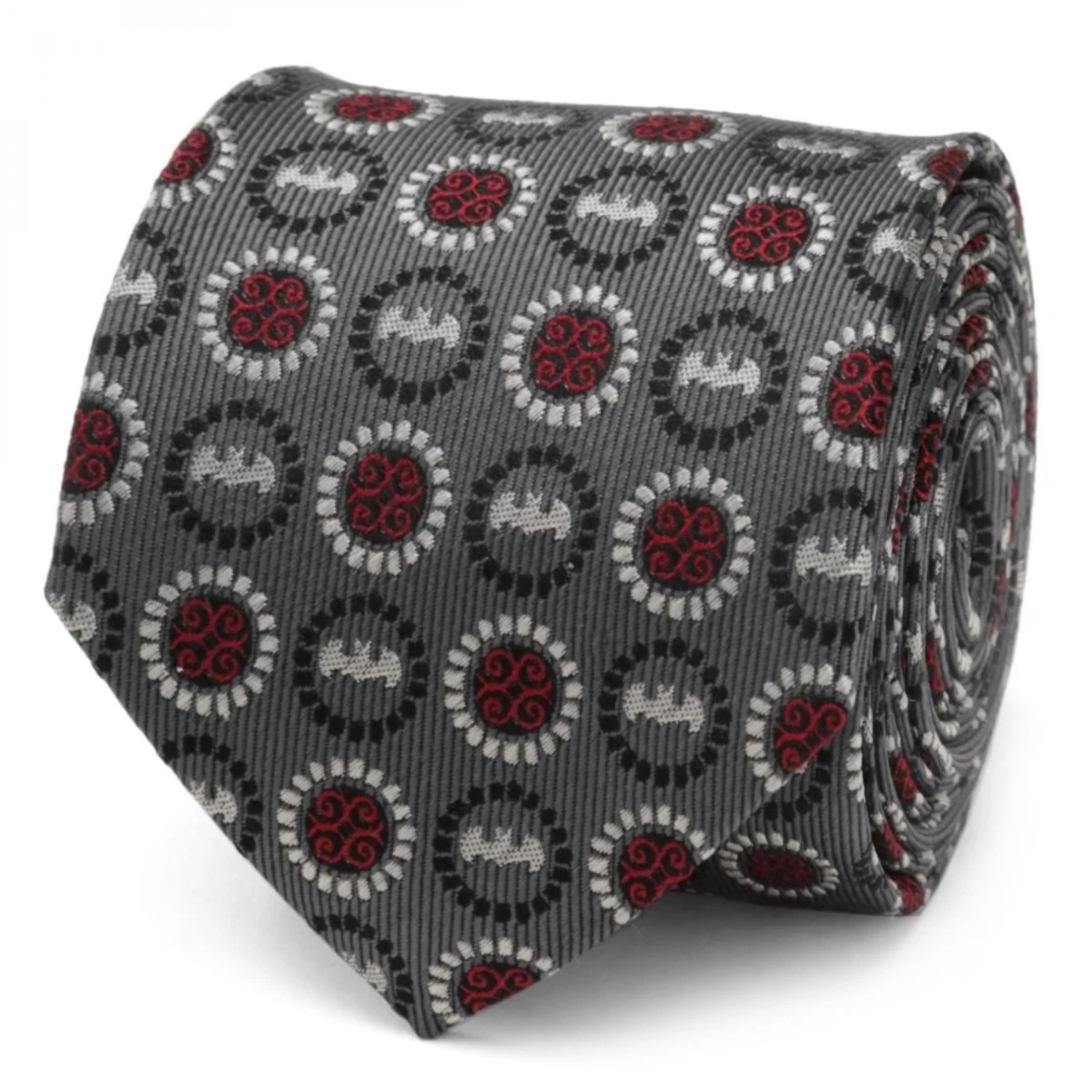 Batman DC Comics Medallion Symbol All Over Silk Tie, Grey
