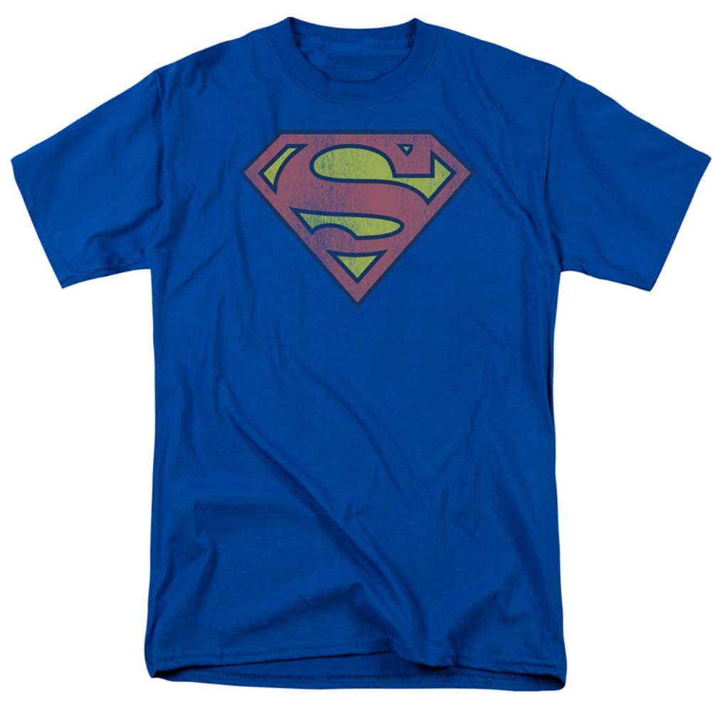 Superman Retro Distressed Logo Men's Tshirt, Blue