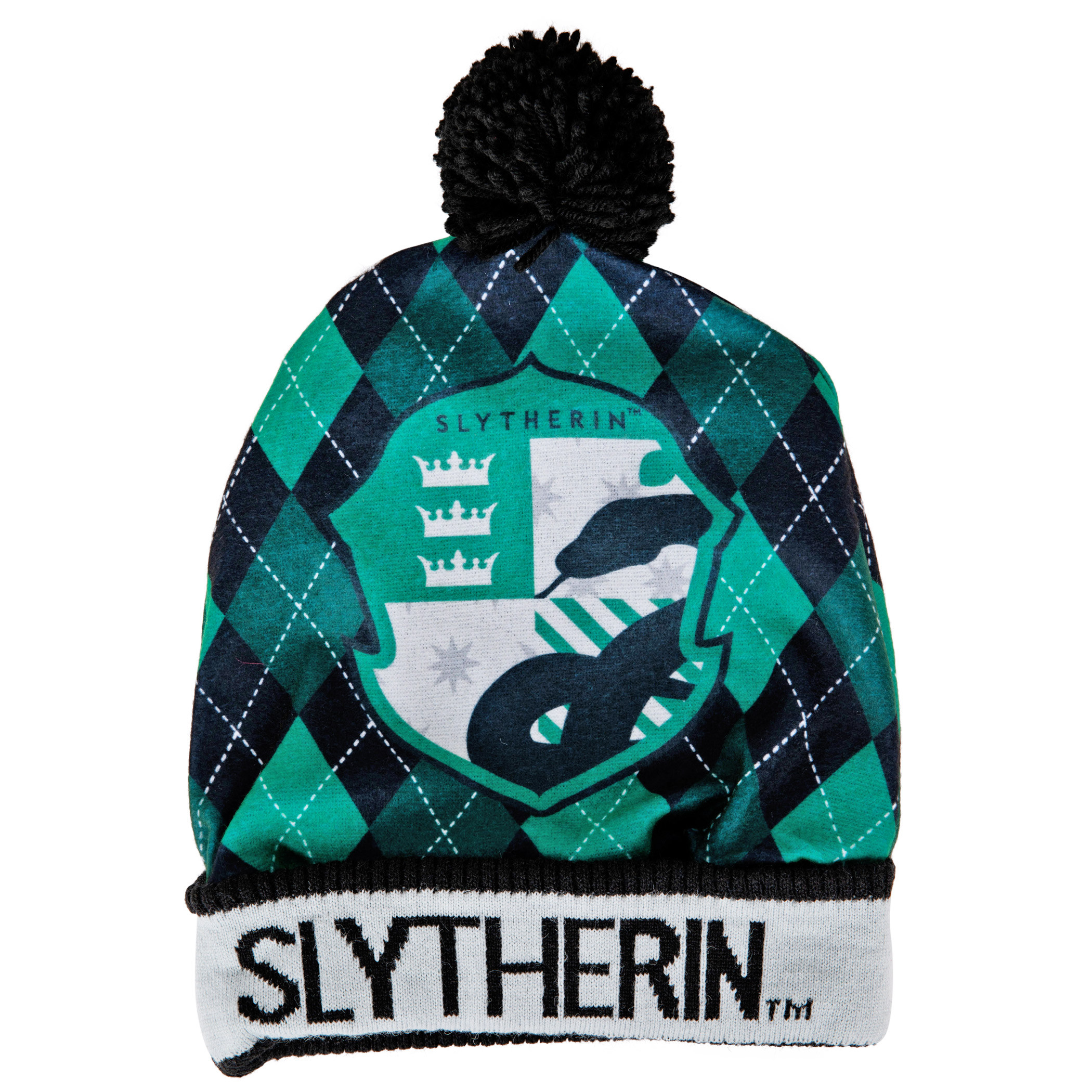 Harry Potter Hogwarts House Slytherin Crest Pom Cuff Beanie, Green