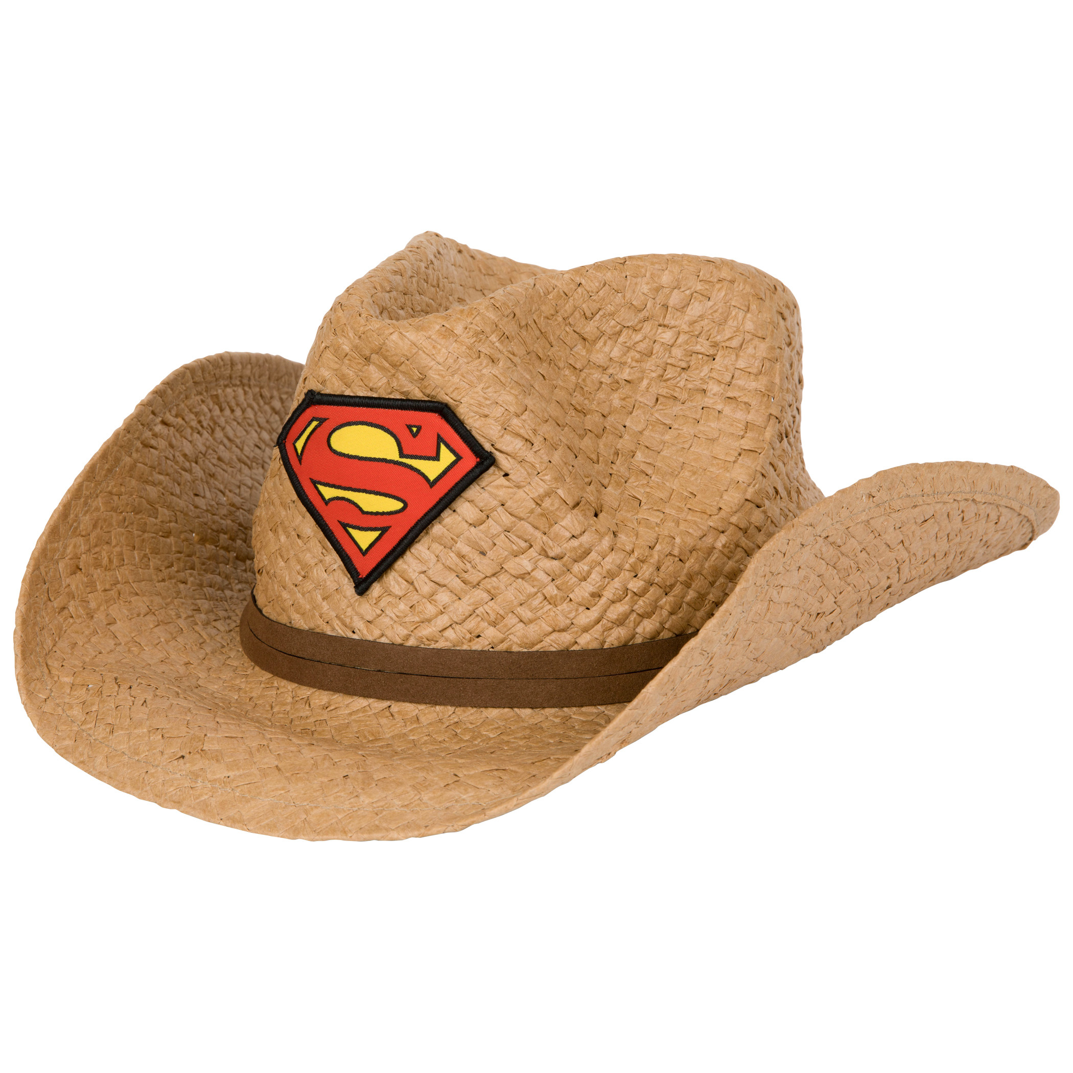Superman Logo Straw Cowboy Hat With Brown Band, Brown