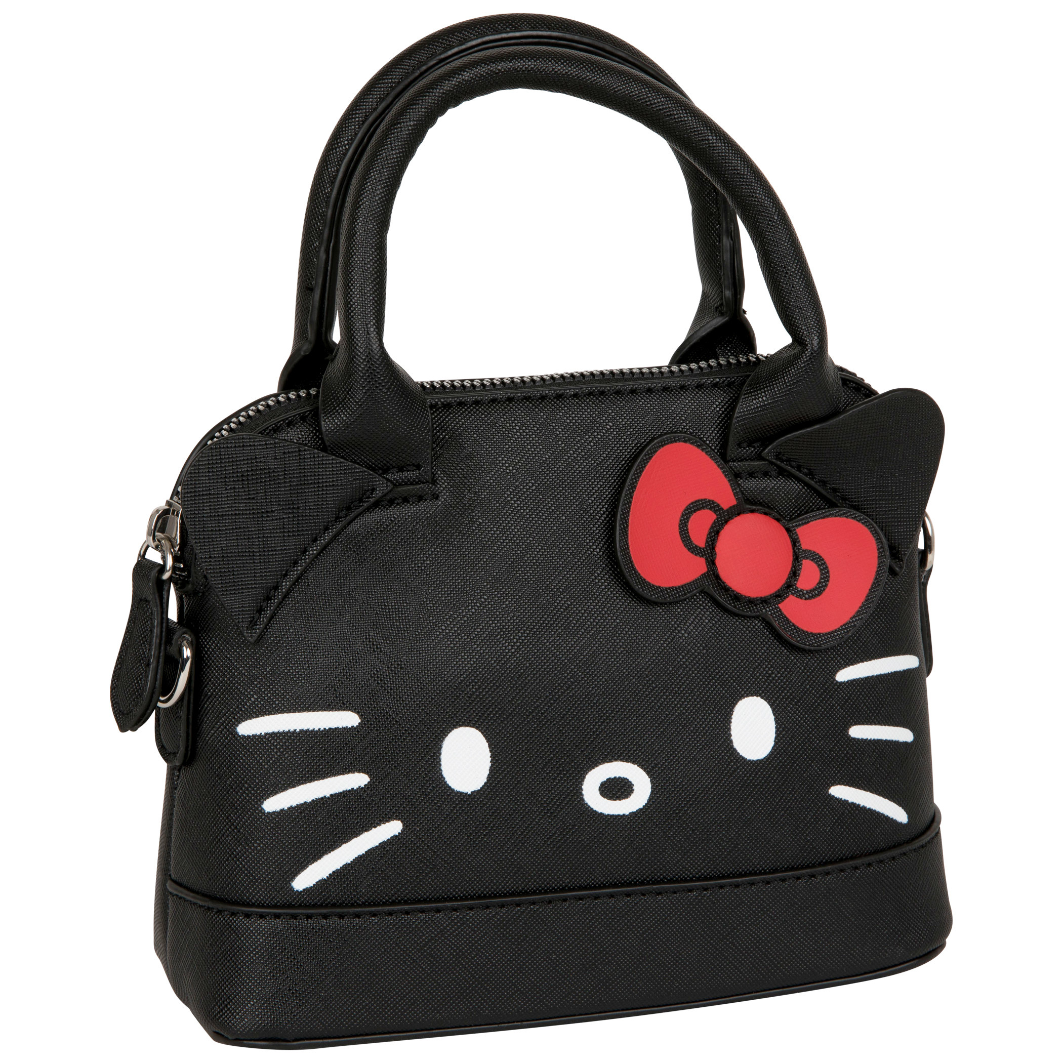 Hello Kitty Black Leather Hand Bag with Detachable Long Strap, Black