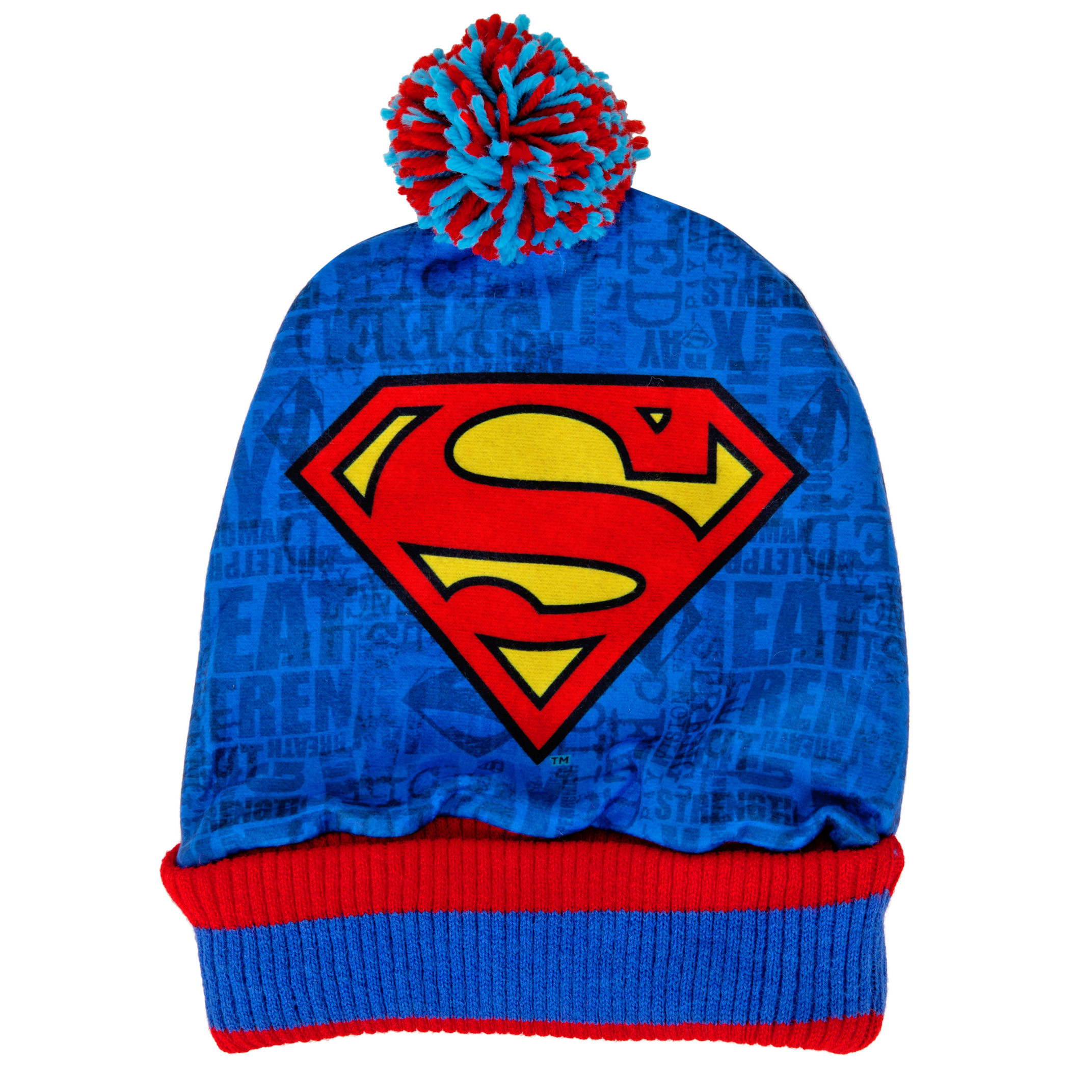 DC Comics Superman Symbol & Abilities Print Pom Cuff Beanie, Multi-Color