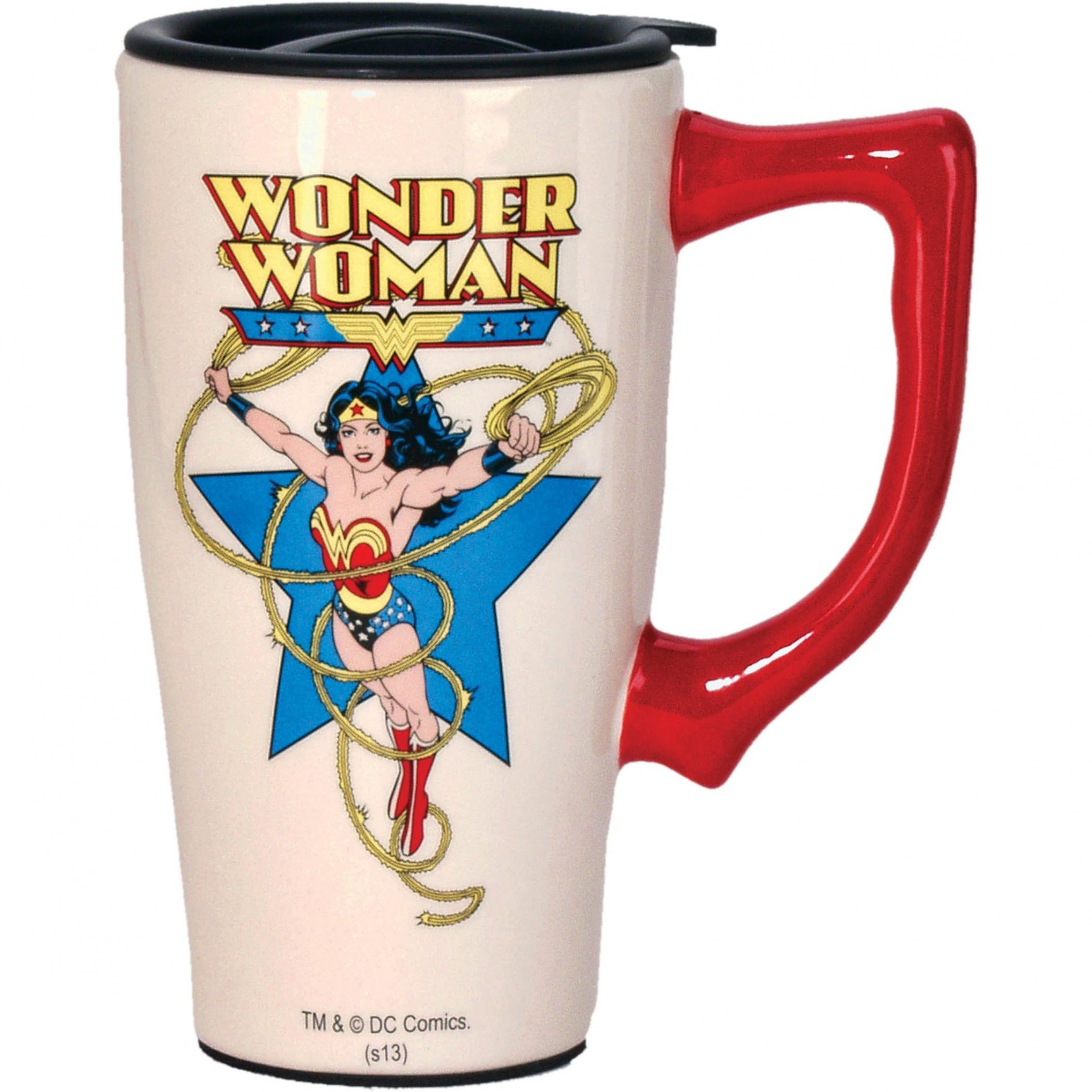 Wonder Woman Classic Comic Art 18oz Ceramic Travel Mug, White