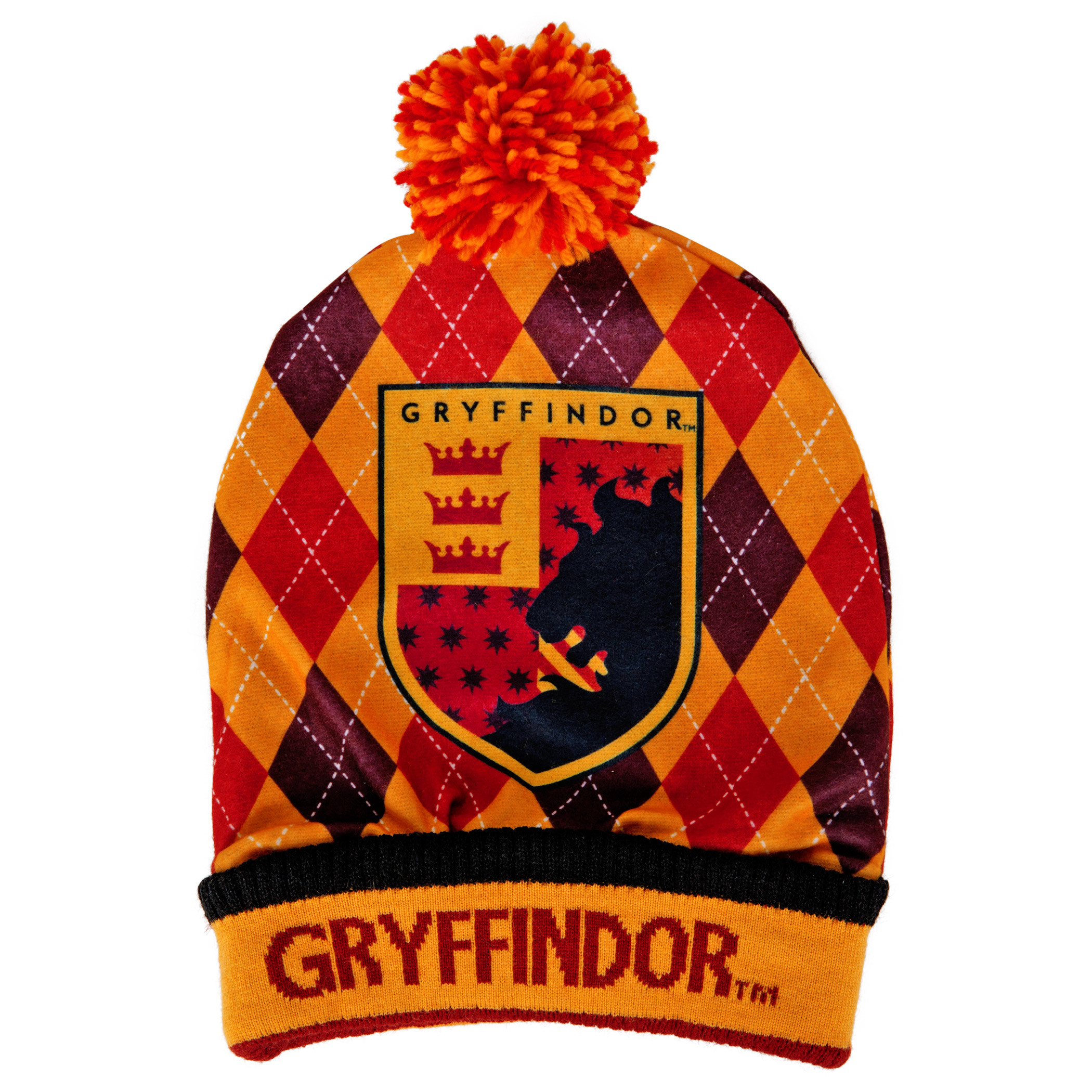 Harry Potter Hogwarts House Gryffindor Crest Pom Cuff Beanie, Red