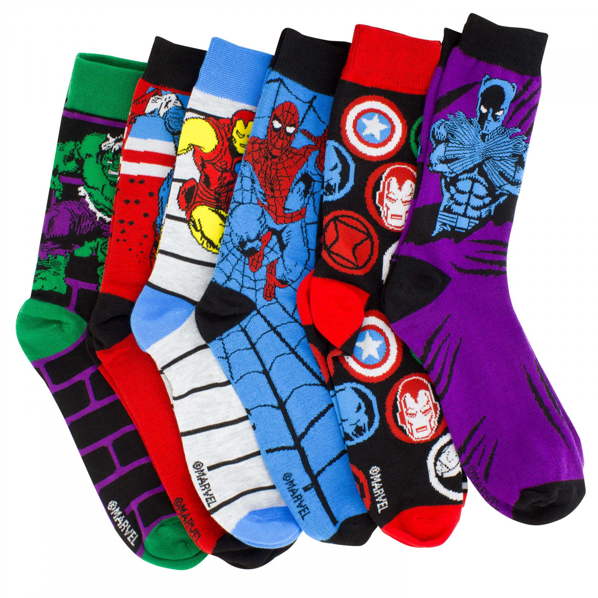 Marvel Avengers Comic Art 6-Pair Pack of Crew Socks, Multi-Color