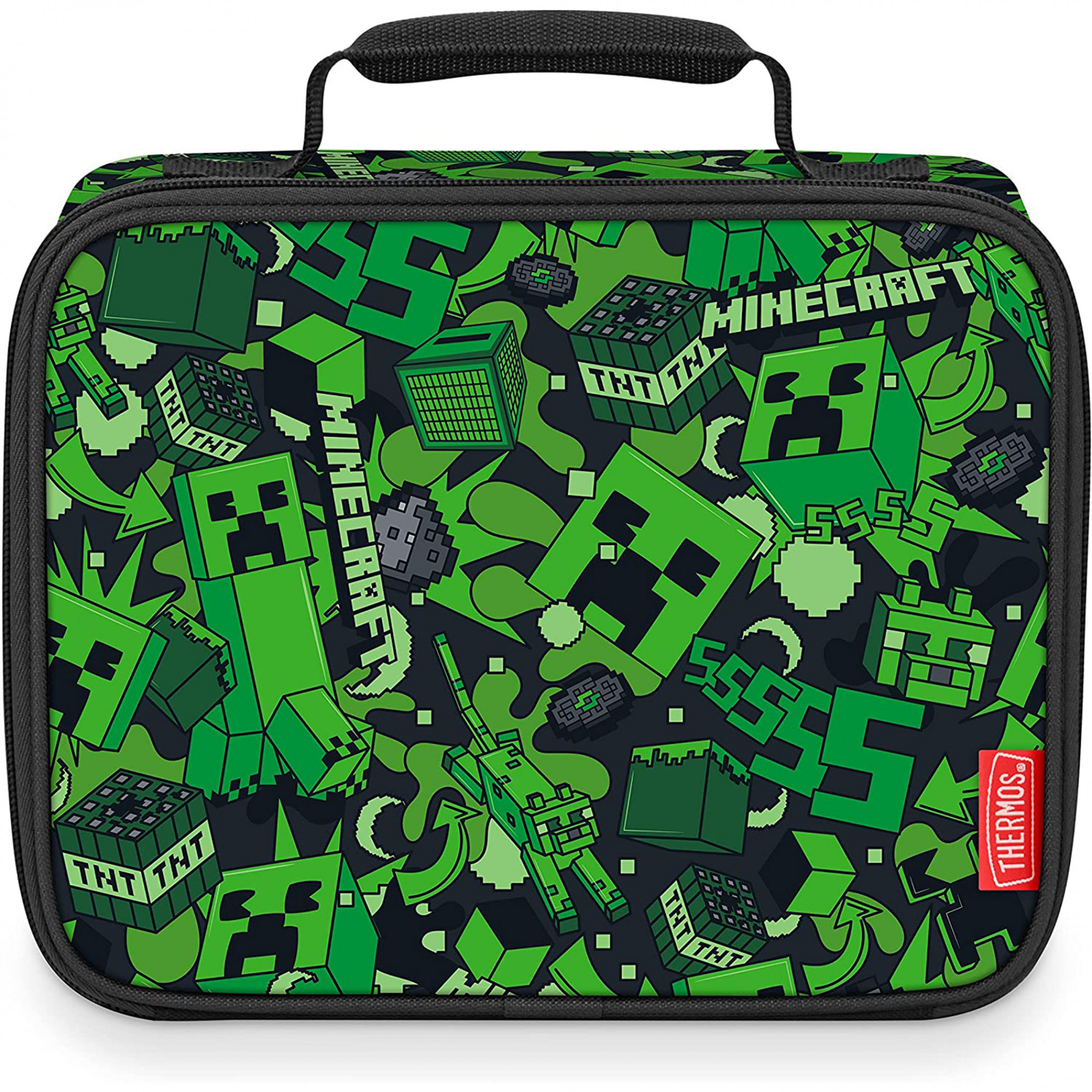 Minecraft Creeper All Over Print Thermos Insulated Antimicrobial Lunch Box, Multi-Color