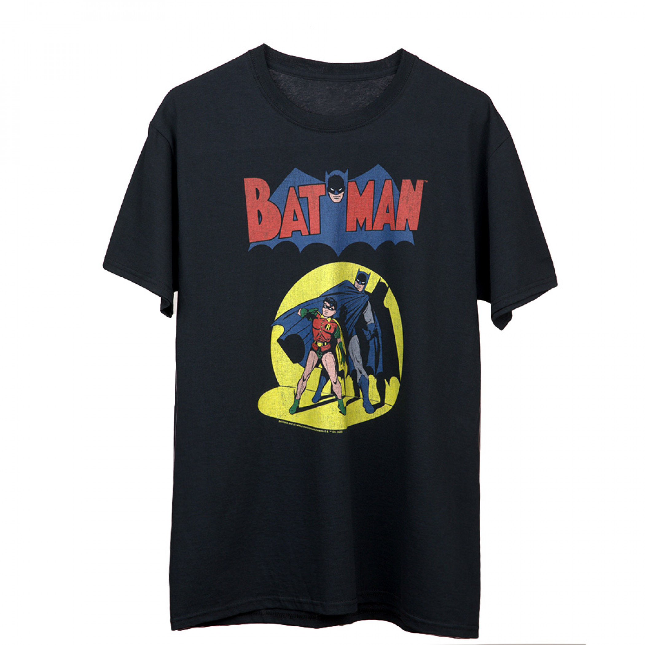 Batman and Robin Retro Spotlight T-Shirt, Black