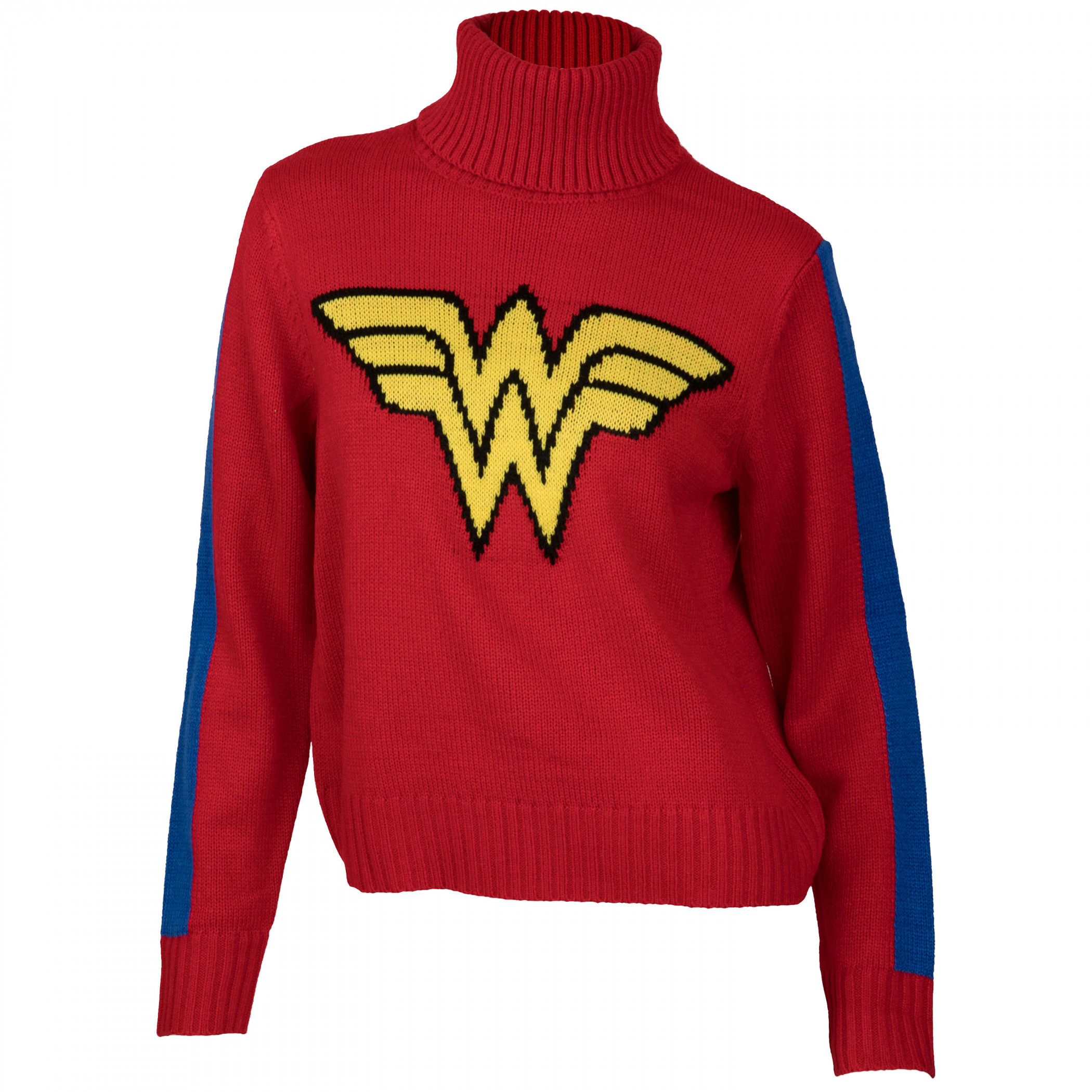 Wonder Woman Logo Pullover Turtle Neck Sweater, Red
