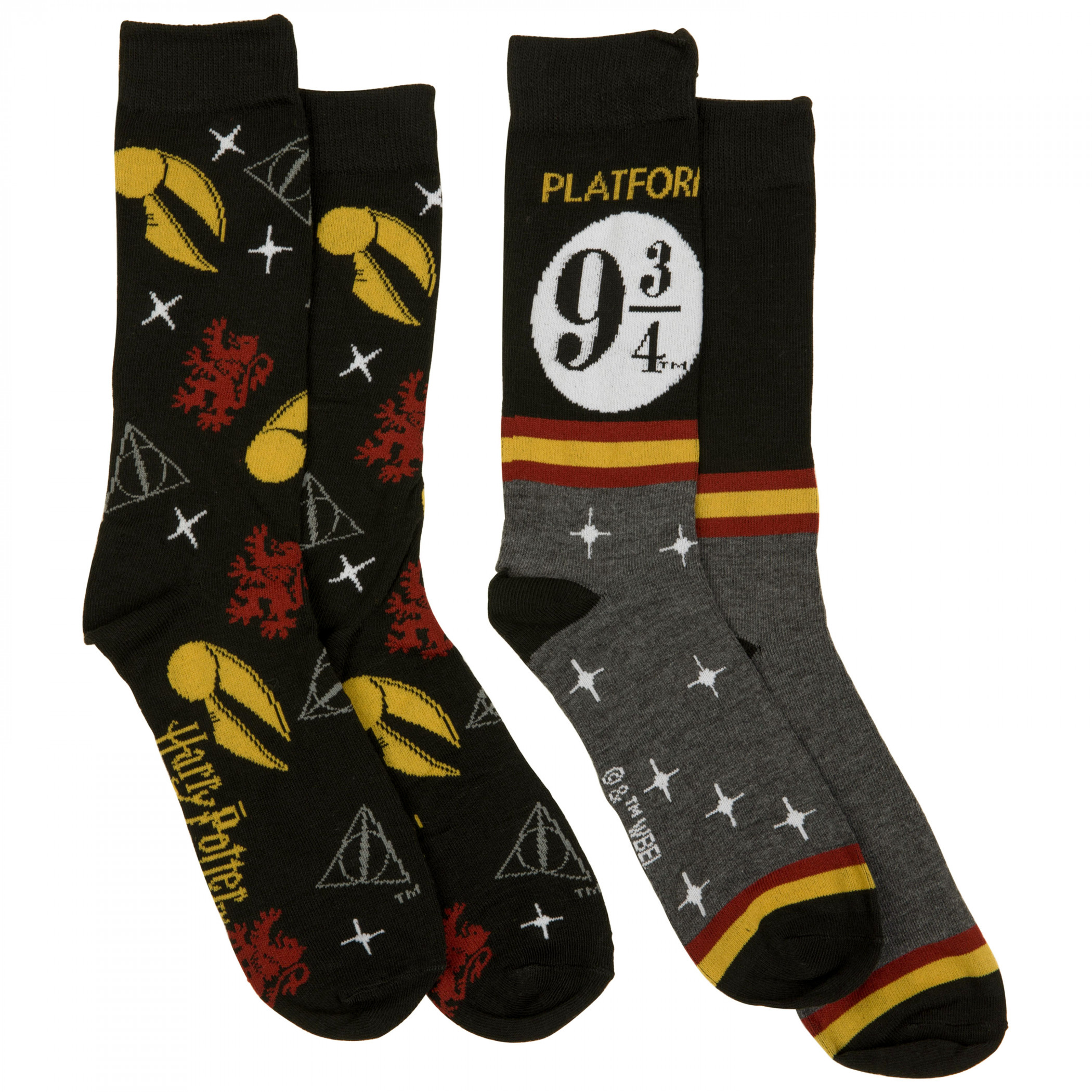 Harry Potter Platform 9 3/4 2-Pair Pack of Casual Crew Socks, Multi-Color