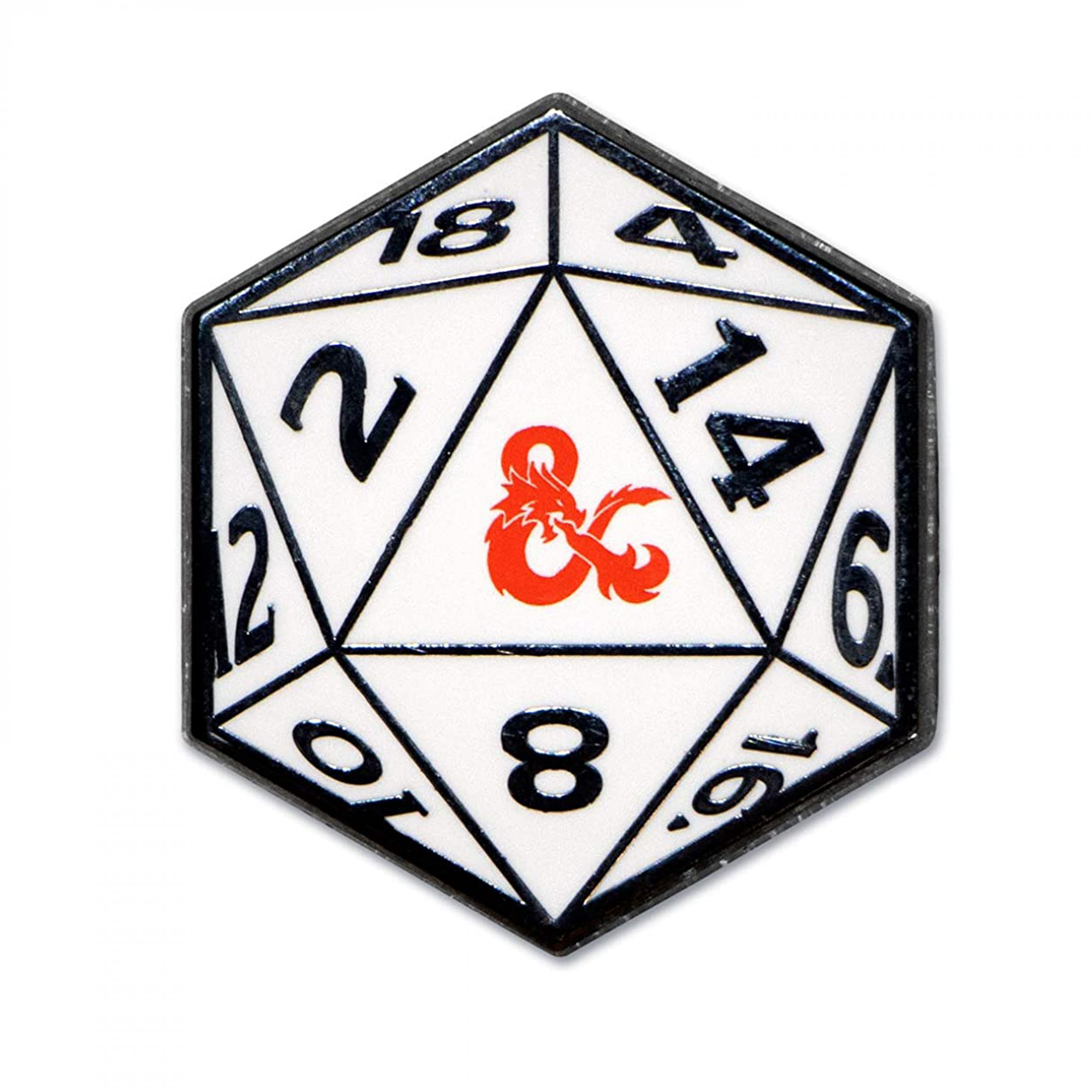 Dungeons & Dragons 20 Sided Die Enamel Pin, White