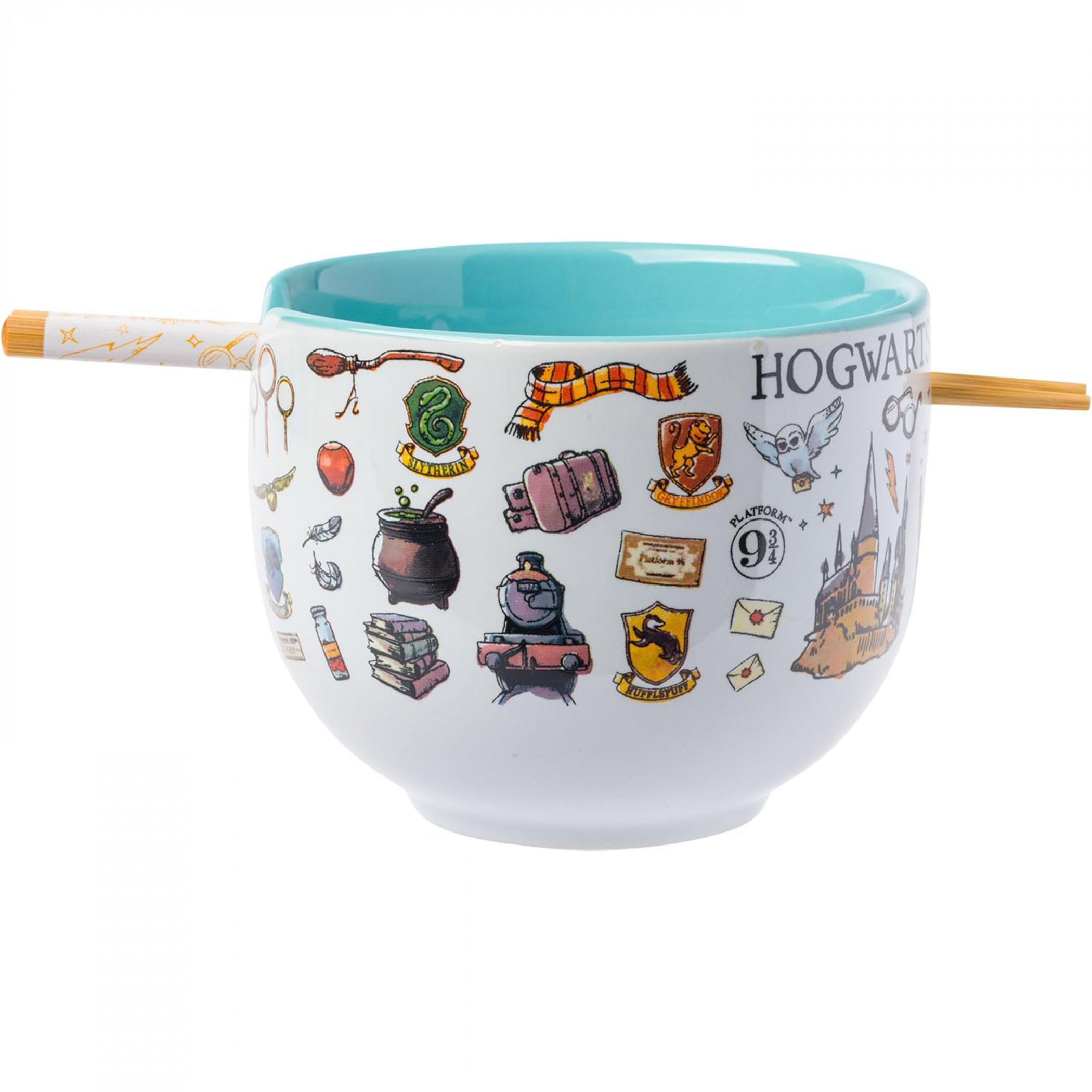 Harry Potter Hogwarts Icon Collage Ramen Bowl with Chopsticks, White