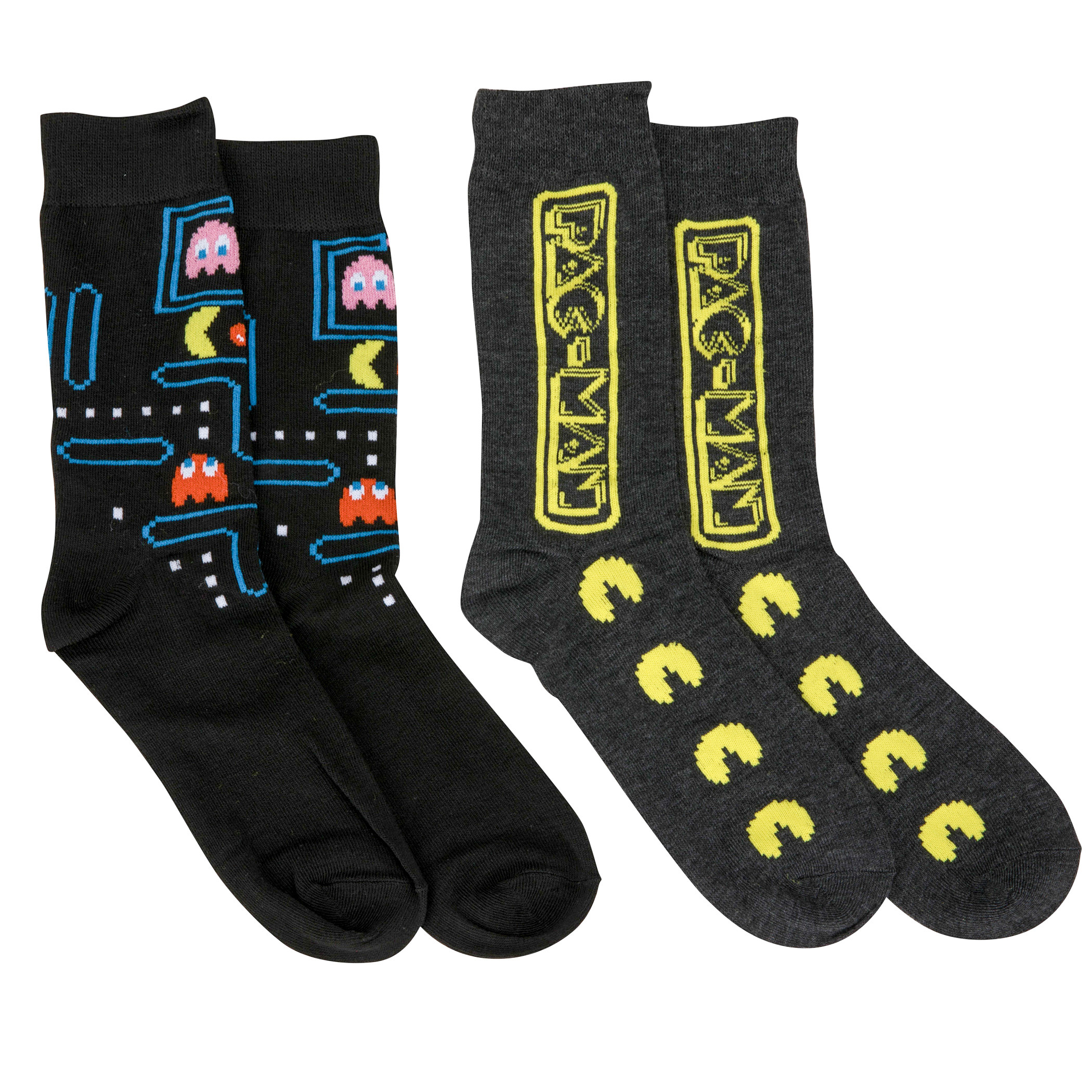 Pac-Man Maze and Logo Men's Crew Socks 2-Pack, Multi-Color