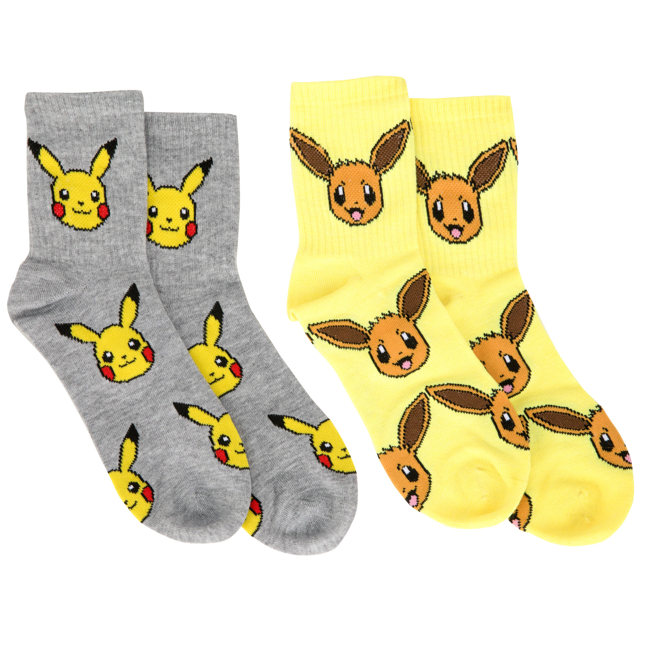 Pokemon Pikachu and Eevee Women's Crew Socks 2-Pack, Multi-Color