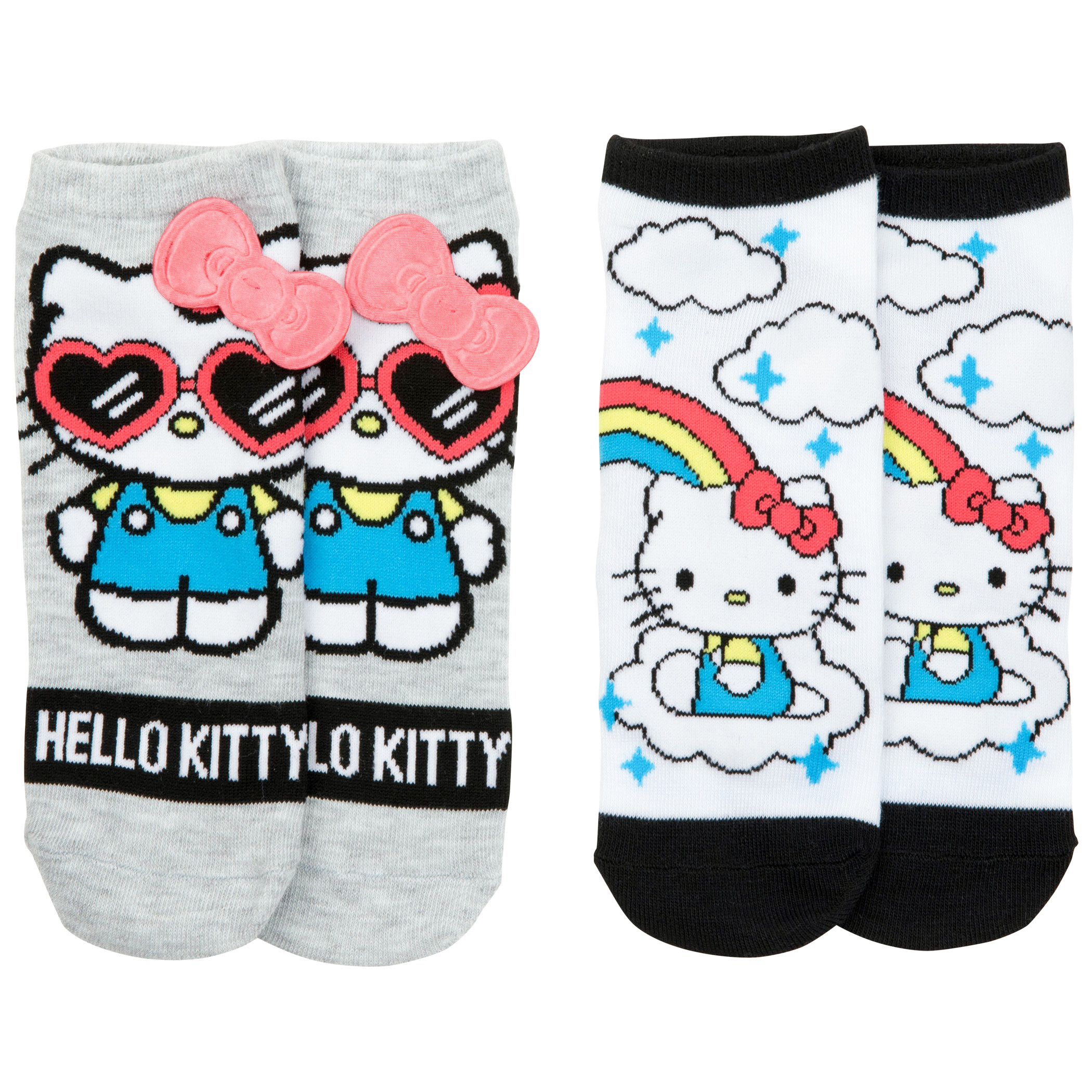 Hello Kitty Rainbows and Shades Women's No Show Socks 2-Pack, Multi-Color