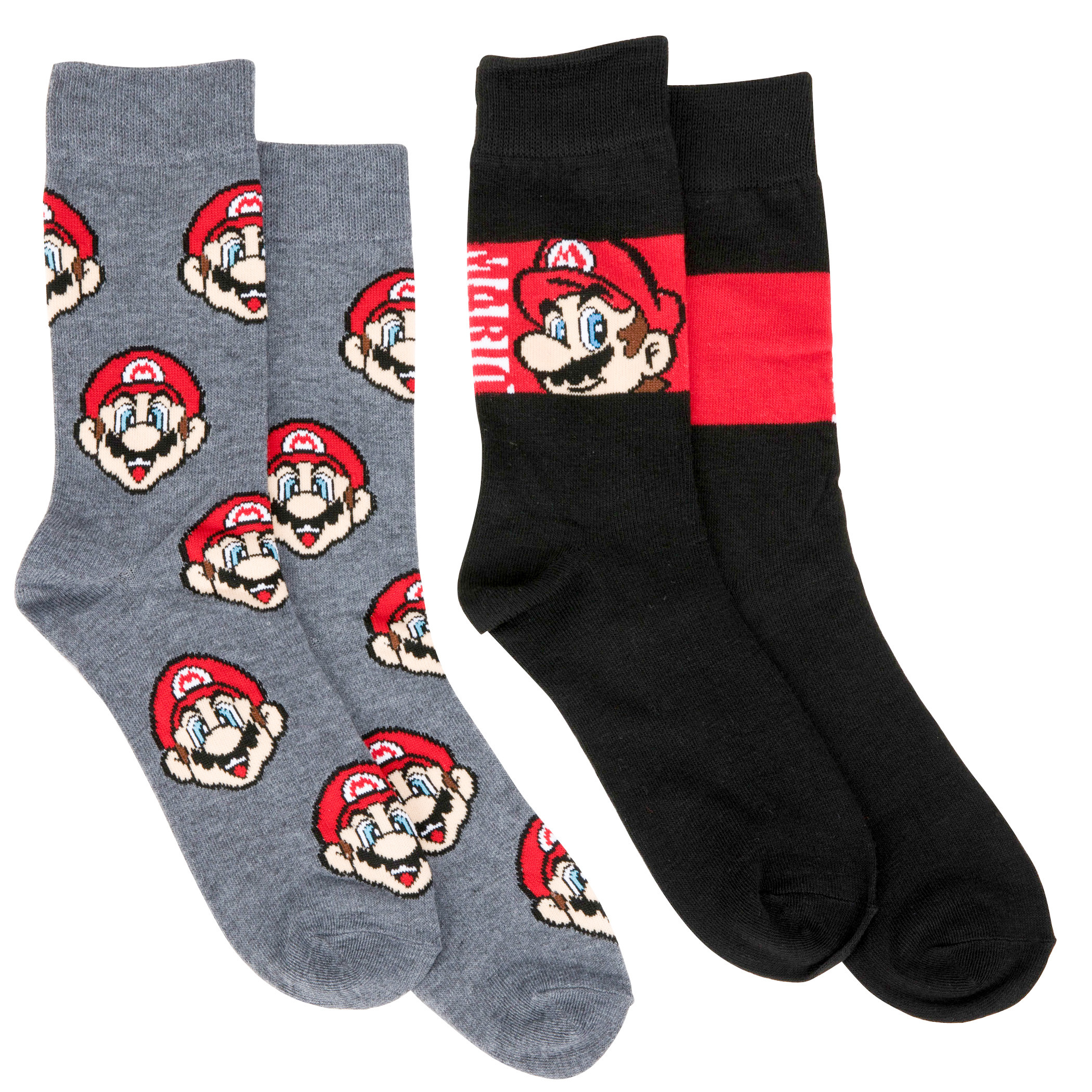 Super Mario Bros. Mario Icons Men's Crew Socks 2-Pack, Multi-Color