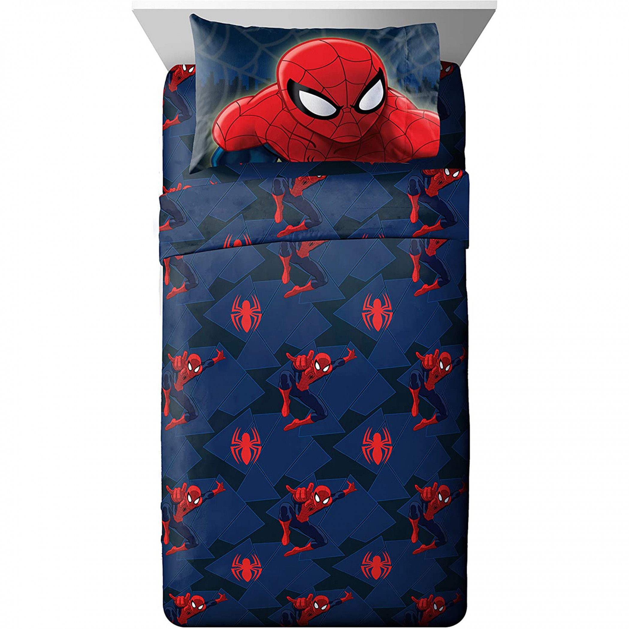 Spider-Man Saving the Day 4-Piece Full Sheet Set, Blue