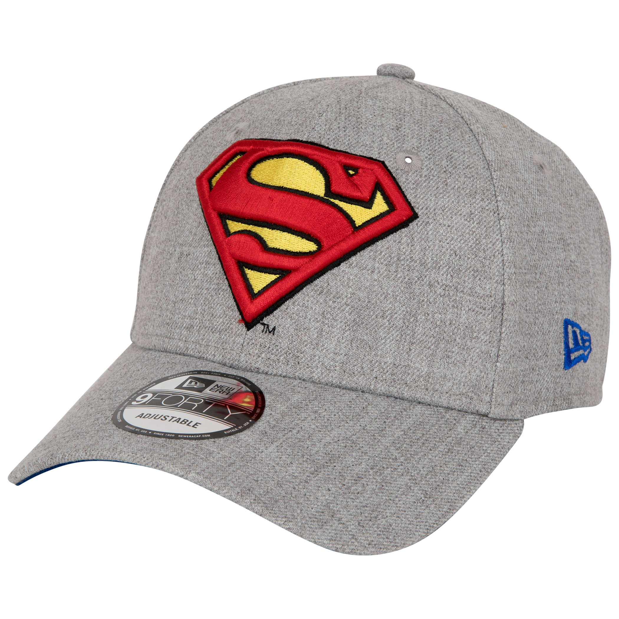 Superman Classic Logo Grey New Era 9Forty Velcro Back Adjustable Hat, Grey