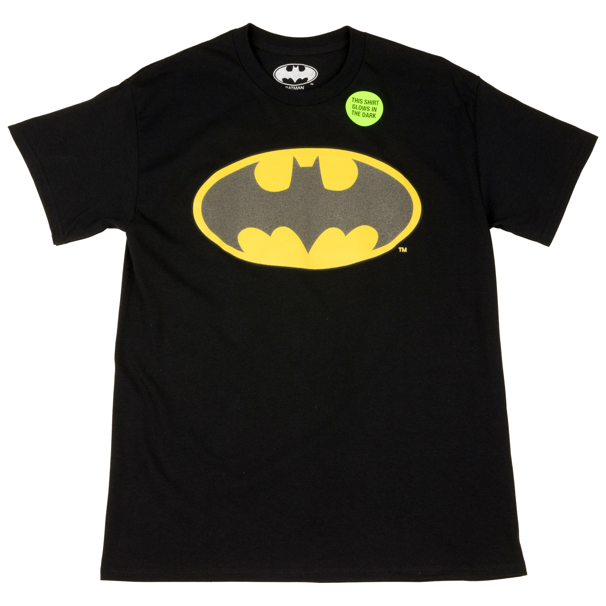 Batman Logo Junior's Crew Glow in the Dark T-Shirt, Black
