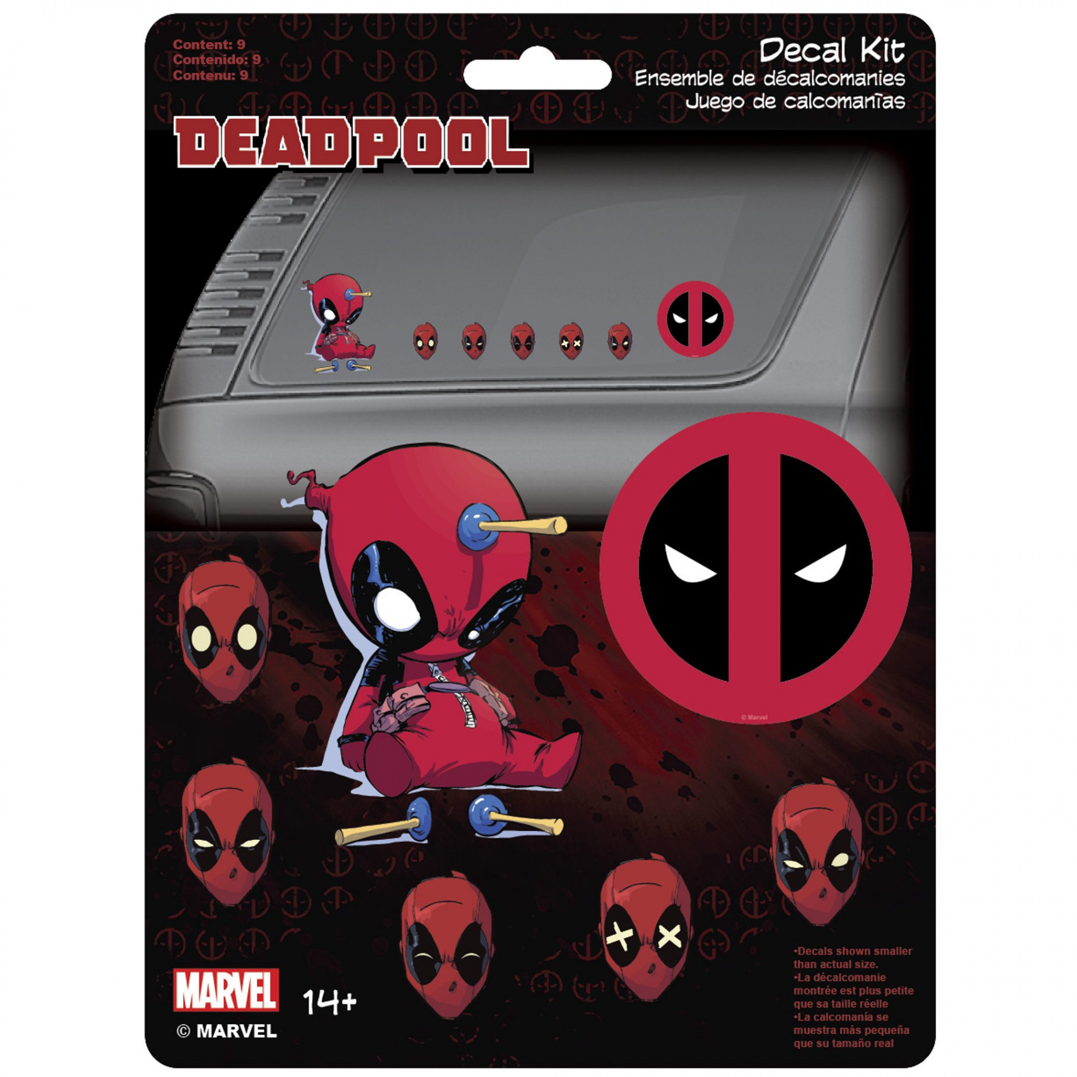 Marvel Comics Deadpool Logo and Chibi Car Emblem Kit, Red